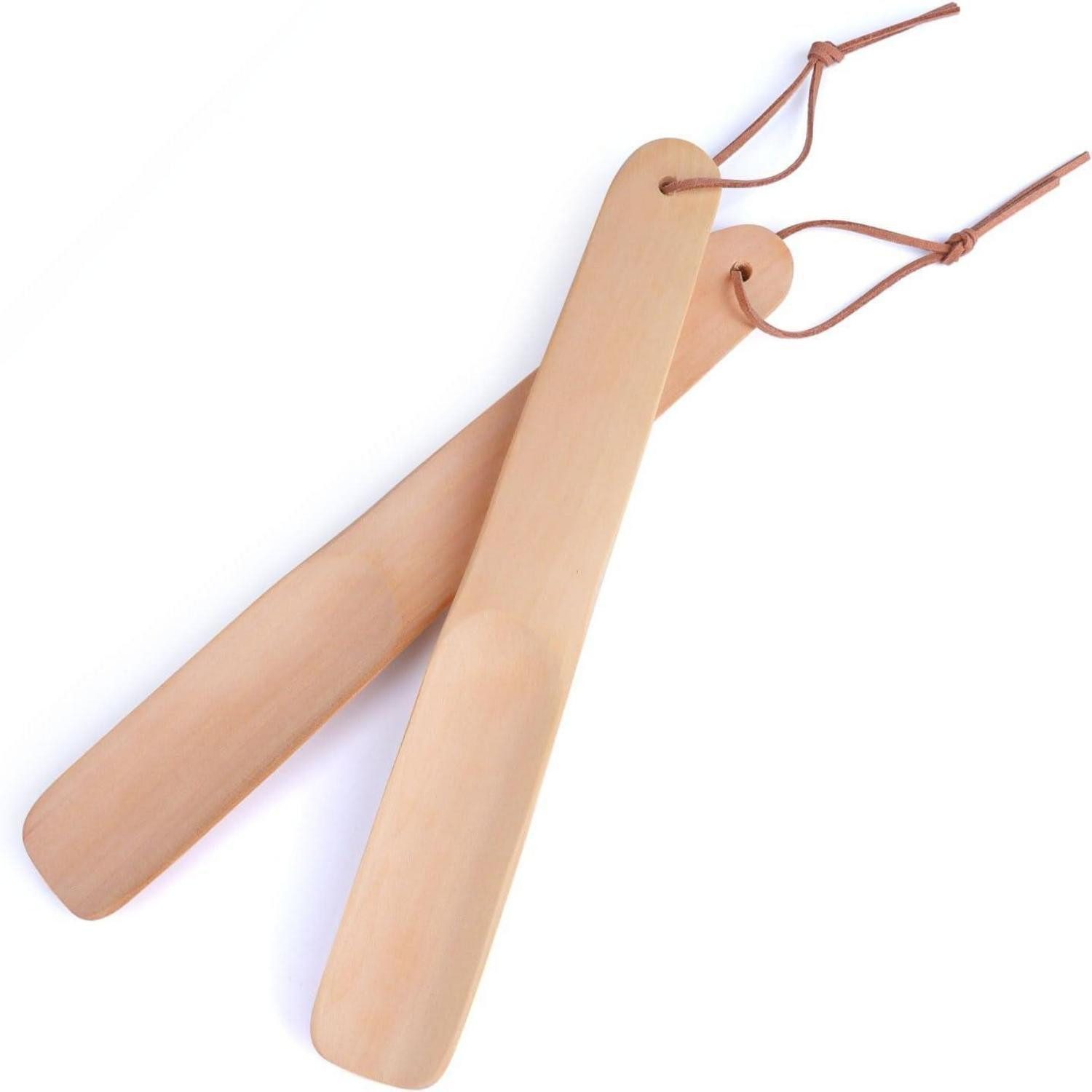 LuxusKollektion Schuhlöffel Schuhlöffel Schuhanzieher Holz Lang 38cm Stabil 2er Set Hellbraun 26cm