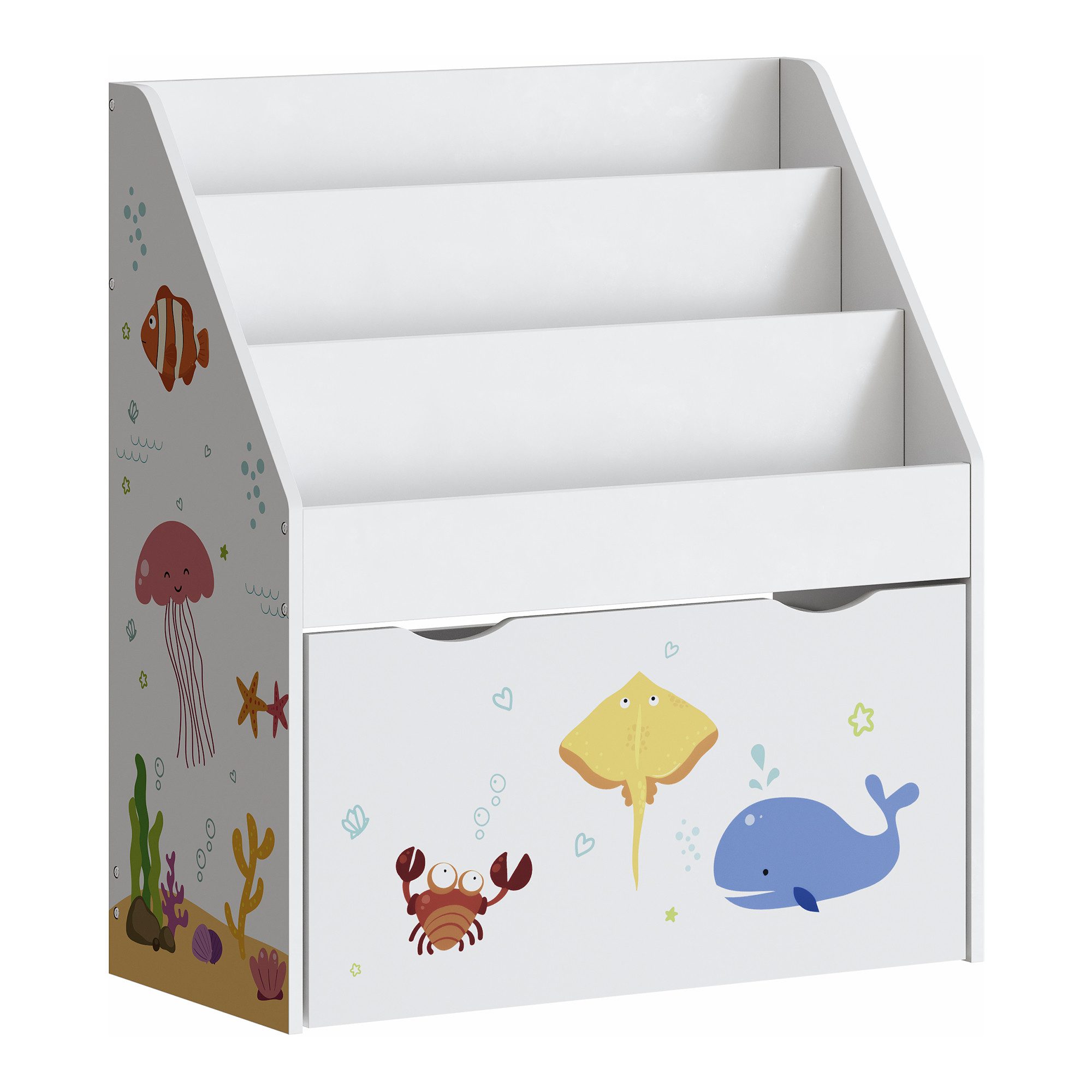 en.casa Kinderregal, »Aarnskona« mit Schublade 70x63x30 cm Aqua Dream Motiv