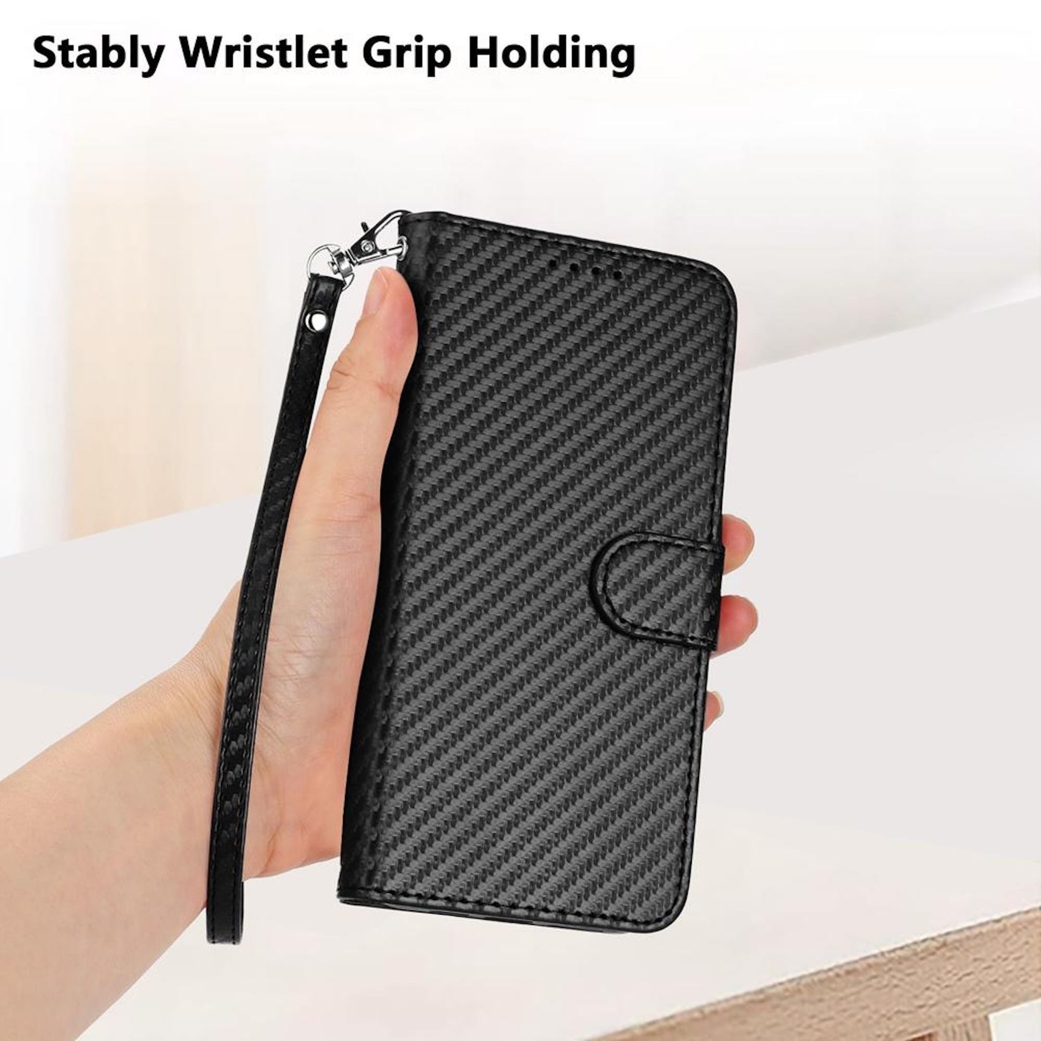 Wigento Handyhülle Für Honor 400 Smart Carbon Design Kunstleder Schutz Hülle Schwarz, Carbon-Optik Hülle mit Kartenfach und Standfunktion – Bild 5 von 5