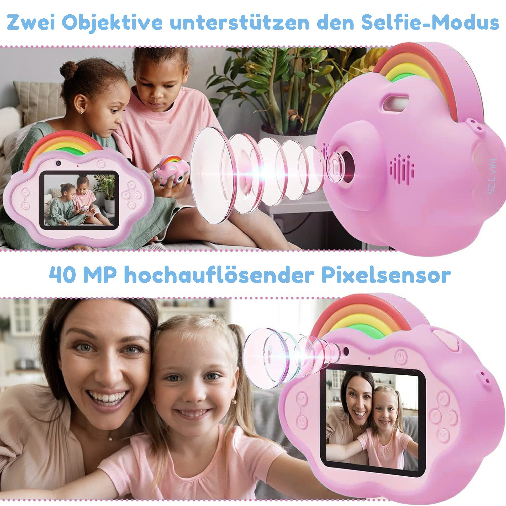 Vivitar Kinderkamera 40 MP & 2,4-Zoll-Bildschirm, 1080p HD, Inkl. 32-GB-Karte Kinderkamera (8x opt. Zoom, inkl. Spielkonsole, MP3-Player, Webcam, Videoaufnahmefunktion, Multifunktionale Spielzeugkamera Geschenke für 3-12 Jährige)