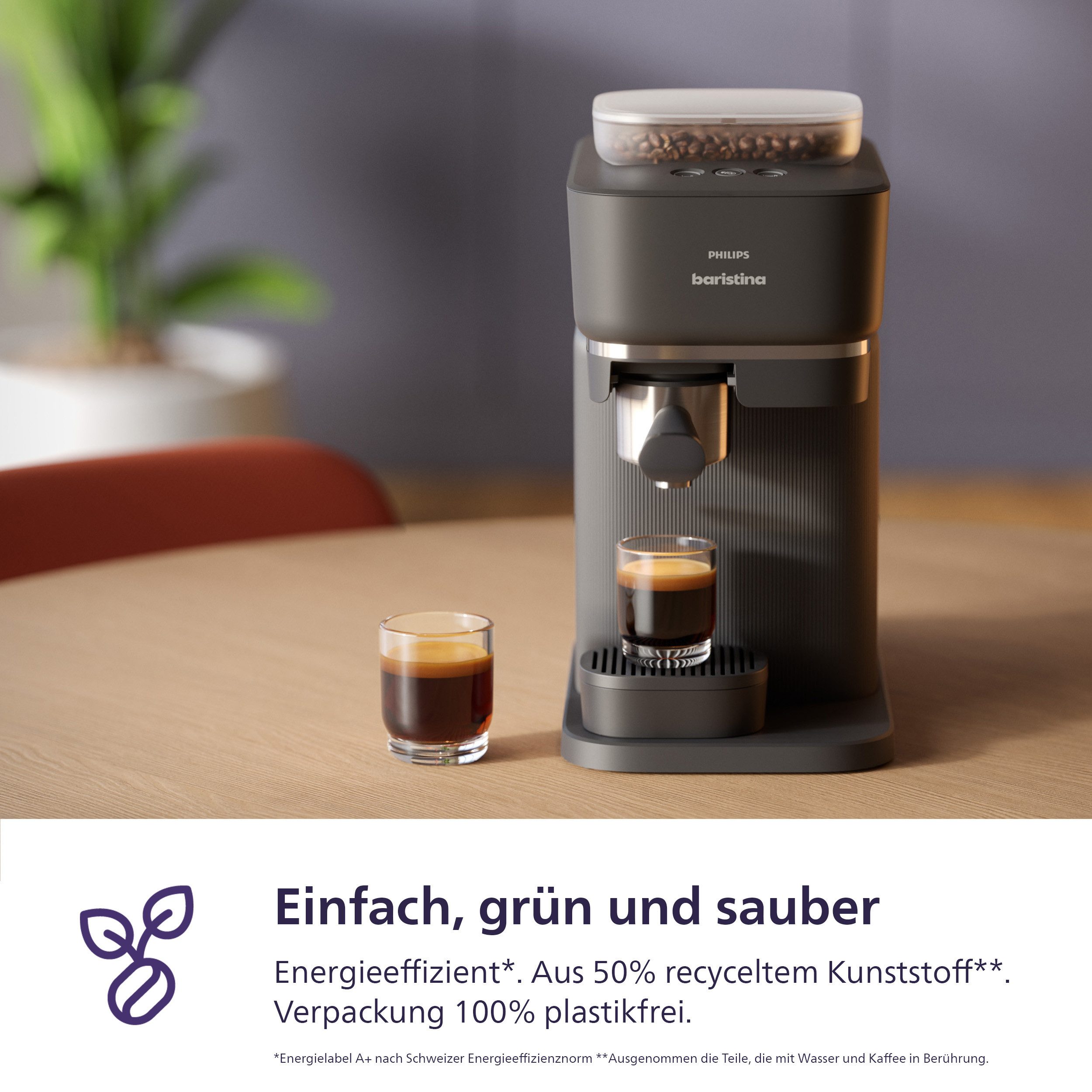 PHILIPS baristina Espressomaschine BAR300/60 mit Mahlwerk für ganze Bohnen, 16 bar Pumpendruck, Schwarzgrau