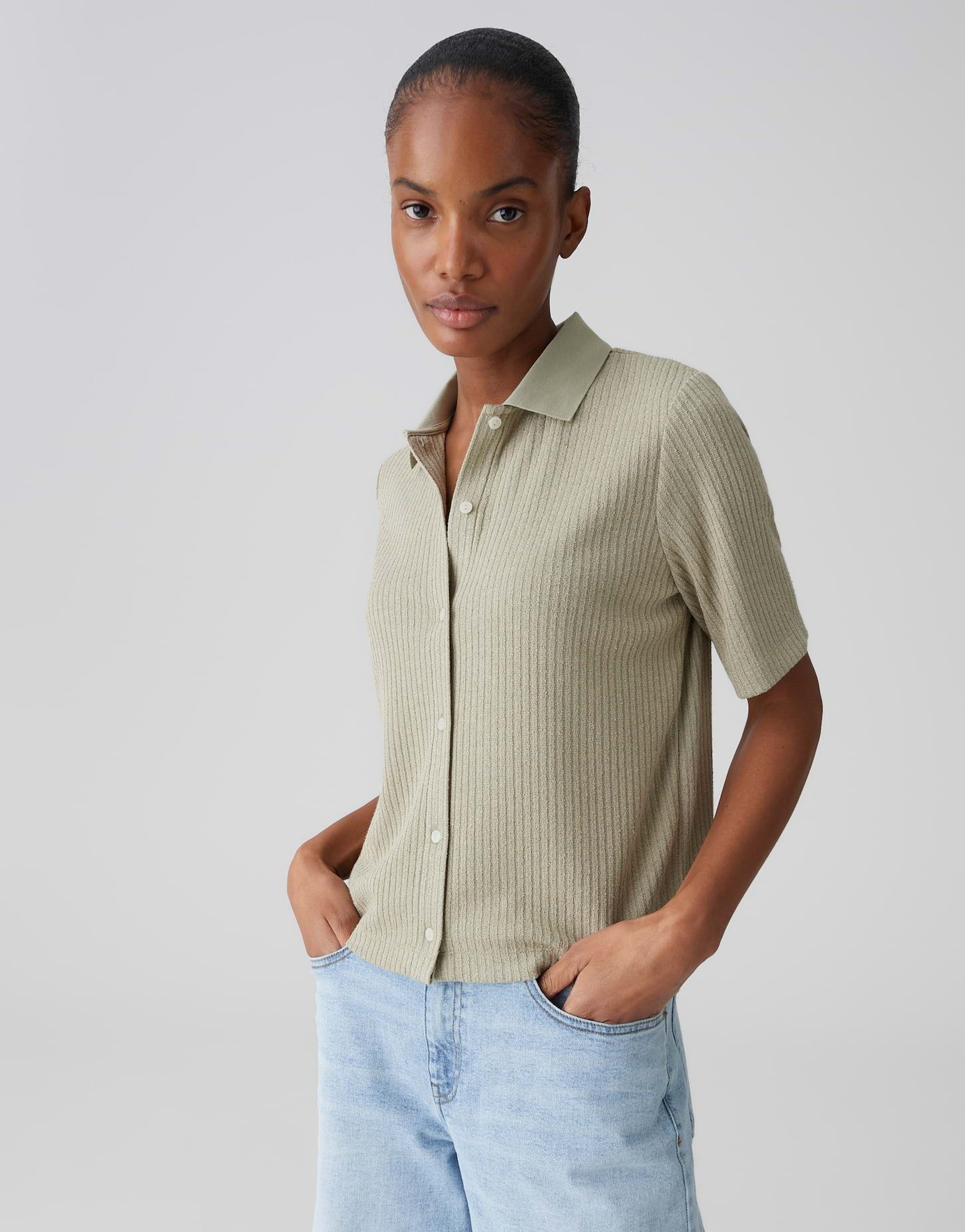 OPUS Poloshirt Poloshirt mit dezenter Rippstruktur Lockerer Schnitt, Knopfleiste, Polokragen