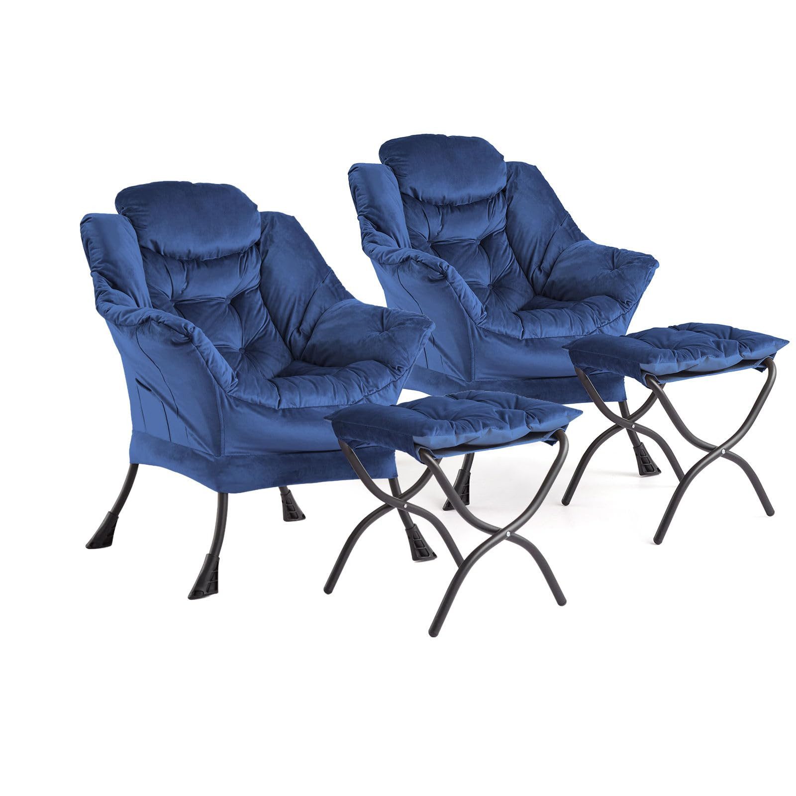 GarveeMore Loungesessel aus Holland-Velours (Dutch Velvet), 84×69×99 cm, 8 Farben (2-St., 2 Relaxsessel mit 2 Hocker)