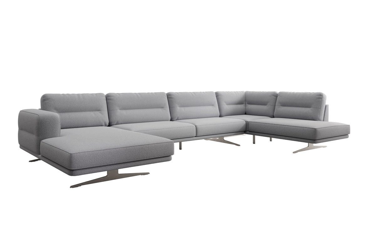 Luxusbetten24 Wohnlandschaft Designer Sofa Wohnlandschaft Torino U, mit eleganten Chrom-Metallfüßen