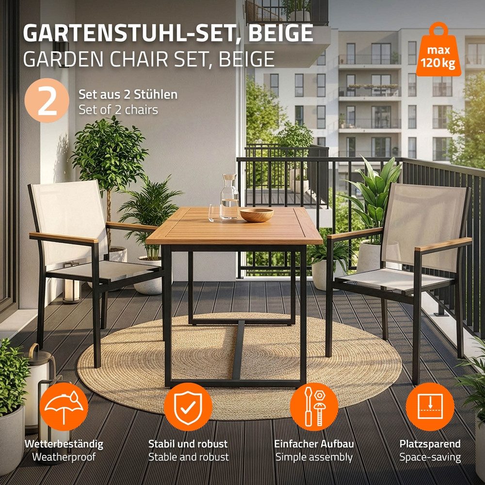ML-DESIGN Gartenstuhl Terrassenstühle mit Aluminiumgestell Balkonstuhl wetterfest stapelbar (2 St), 2er Set Sessel mit Armlehnen-Holzoptik für Garten Balkon Terrasse