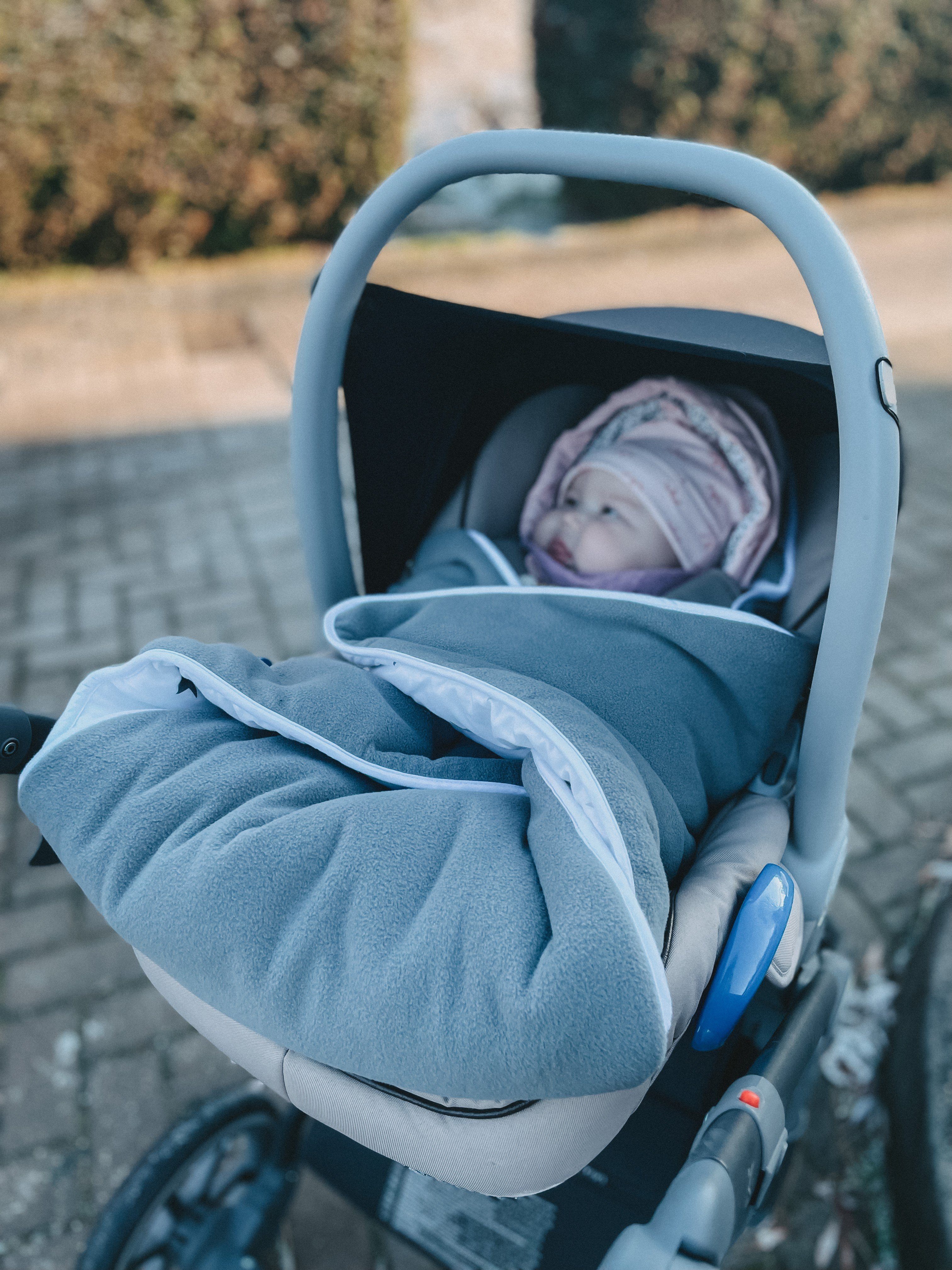Babydecke Einschlagdecke Babyschalenfußsack und XL, 3- Kinderwagenfußsack Babyschalen grau/Sternenmuster für 5-Punkt-Gurtsystem HOBEA-Germany, passend mit weiß Winter