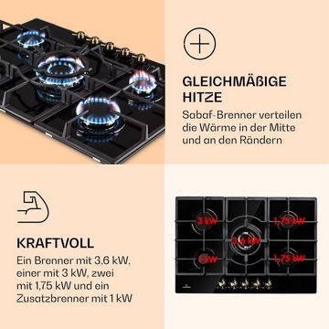 Klarstein Gas-Kochfeld DSM-Victoria-5-BK DSM-Victoria-5-BK, Einbau Gas Kochfeld 5 Platten Herdplatte Kochplatte Einbaukochfeld