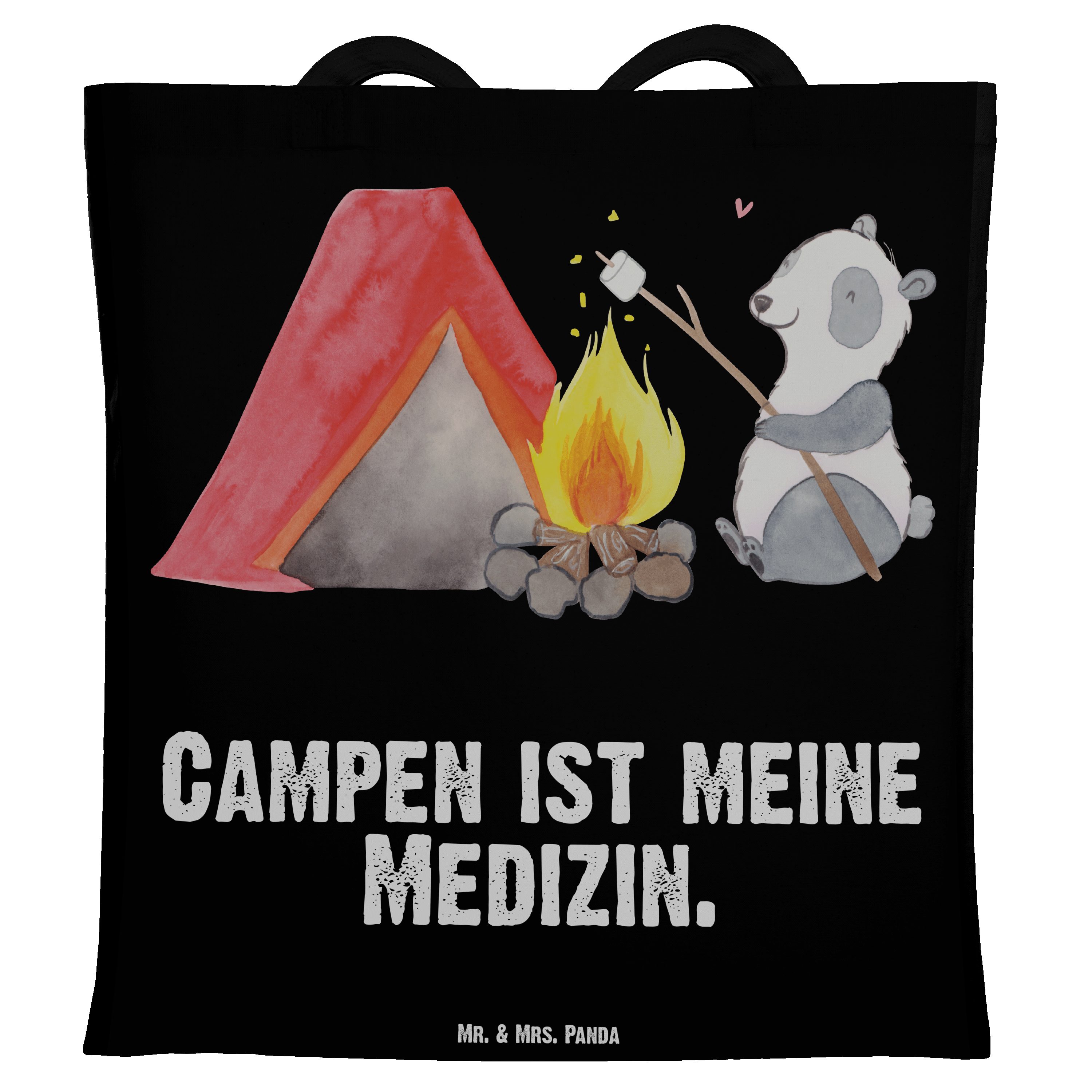 Mr. & Mrs. Panda Tragetasche Panda Campen Medizin - Schwarz - Geschenk, Beutel, Jutebeutel, Gewinn (1-tlg)