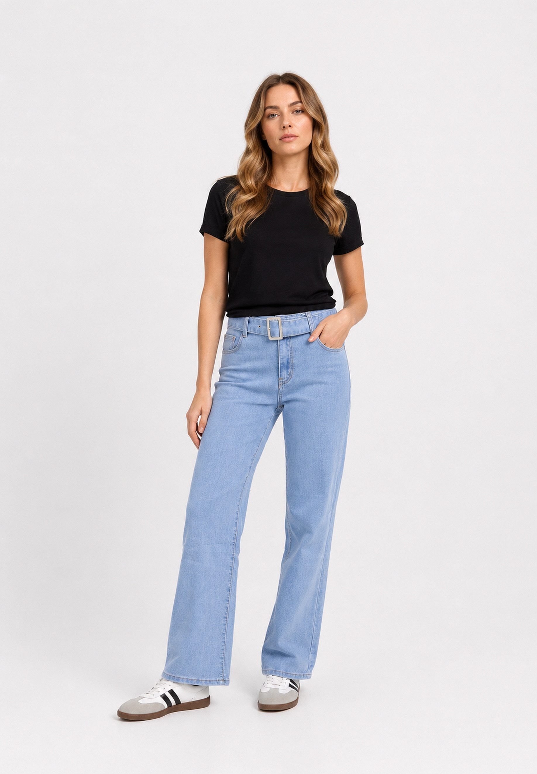 GIRL VIVI High-waist-Jeans Damen Straight Leg Jeans mit Gürtel und hohem Bund