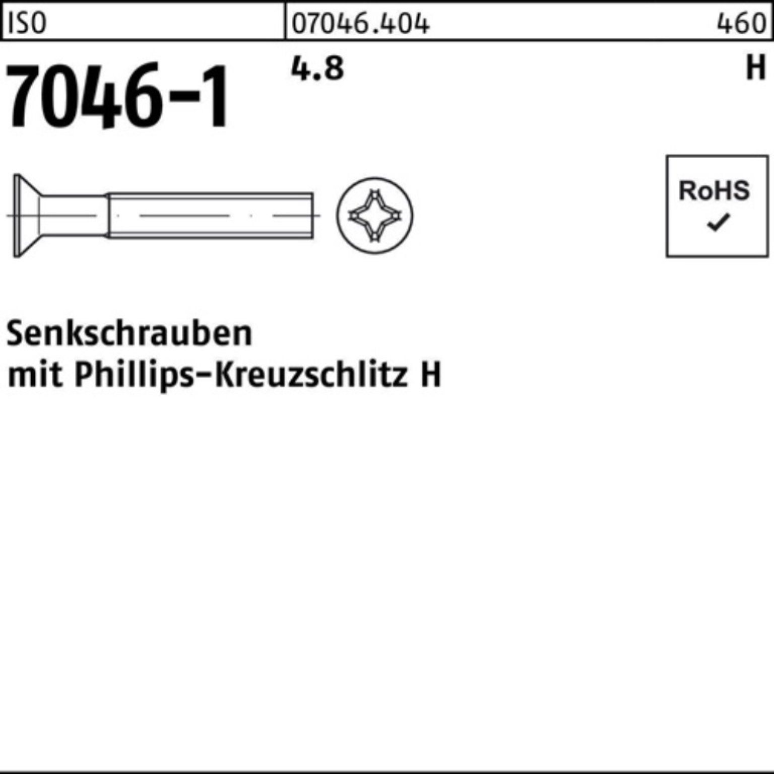 200er M6x 7046-1 30-H 200 Pack 4.8 7046 ISO PH Stück Senkschraube ISO Reyher Senkschraube