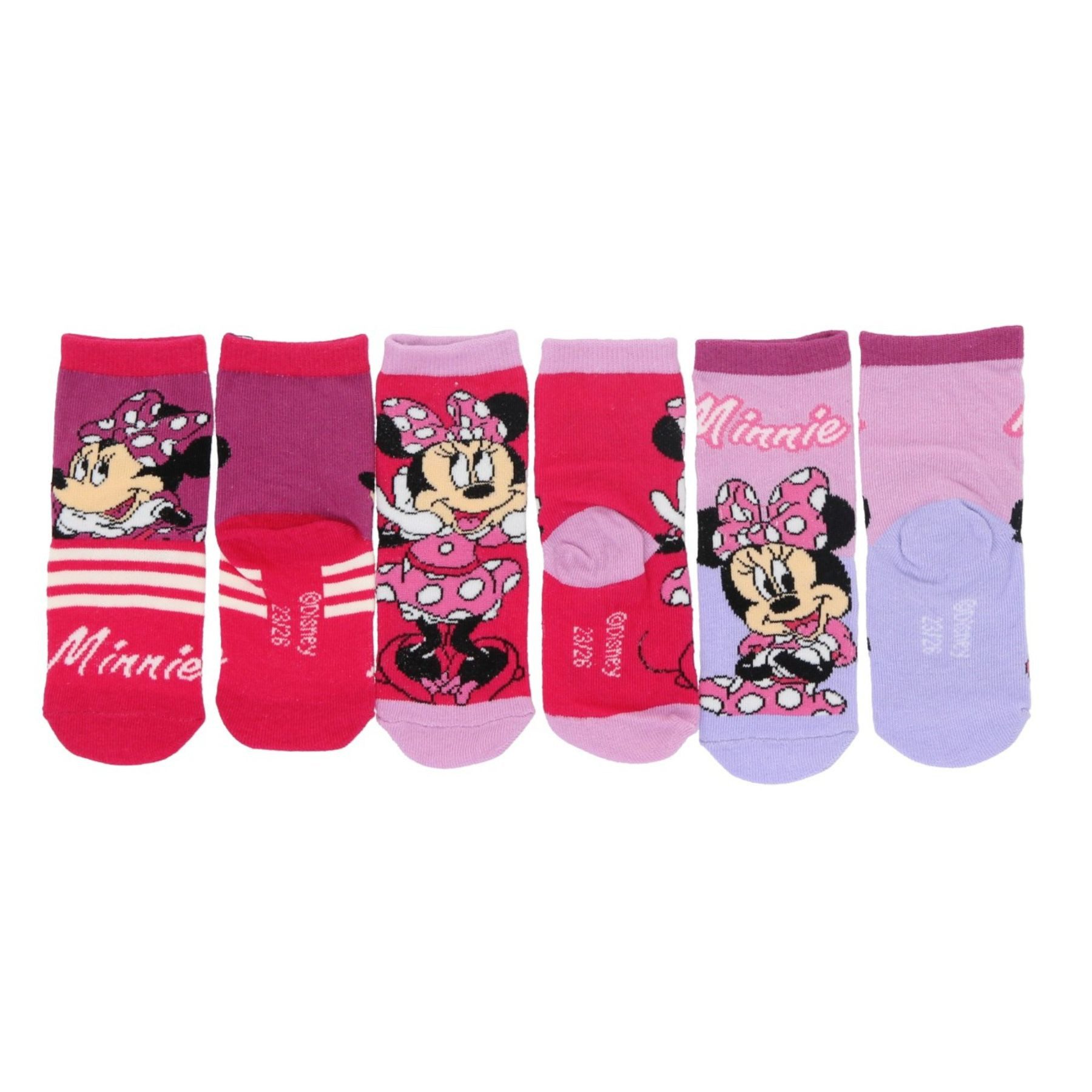 Disney Minnie Mouse Sneakersocken Disney Minnie Mouse Socken 3er-Pack Süße Söckchen