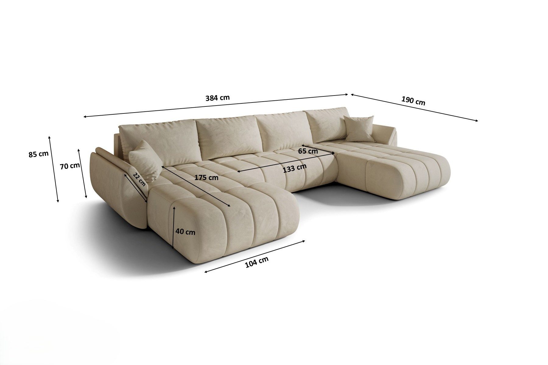 Kaiser Möbel Ecksofa TOKYO U PREMIUM im Veloursstoff Monolith,Schlaffunktion und Bettkasten, Ecksofa U-Form, U-Form,Wasserabweisender Veloursstoff Monolith