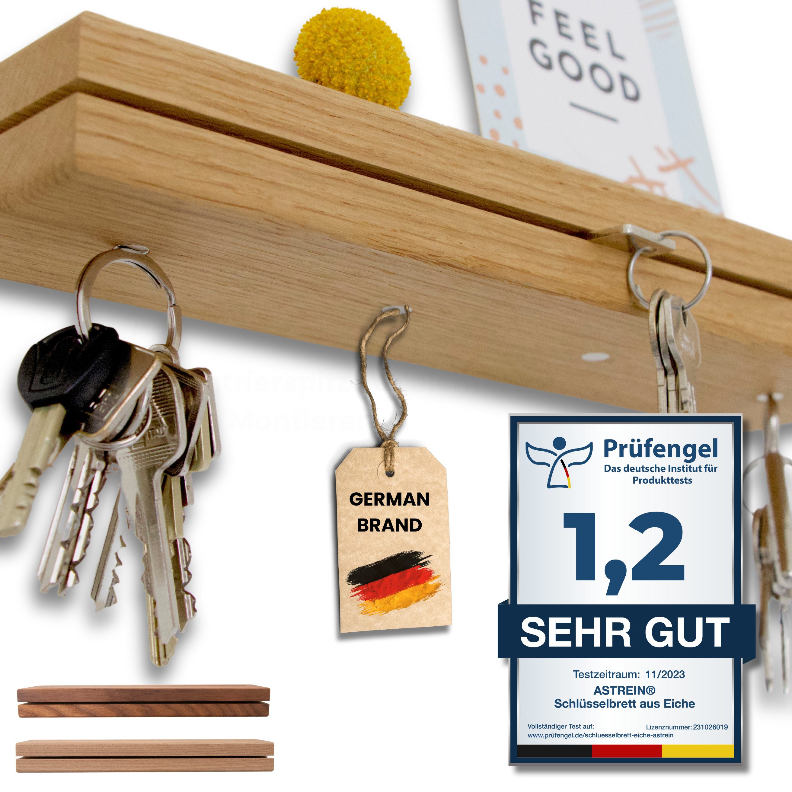 Astrein Schlüsselbrett, Schlüsselbrett aus Holz, Magnetisches Schlüsselbrett Eiche
