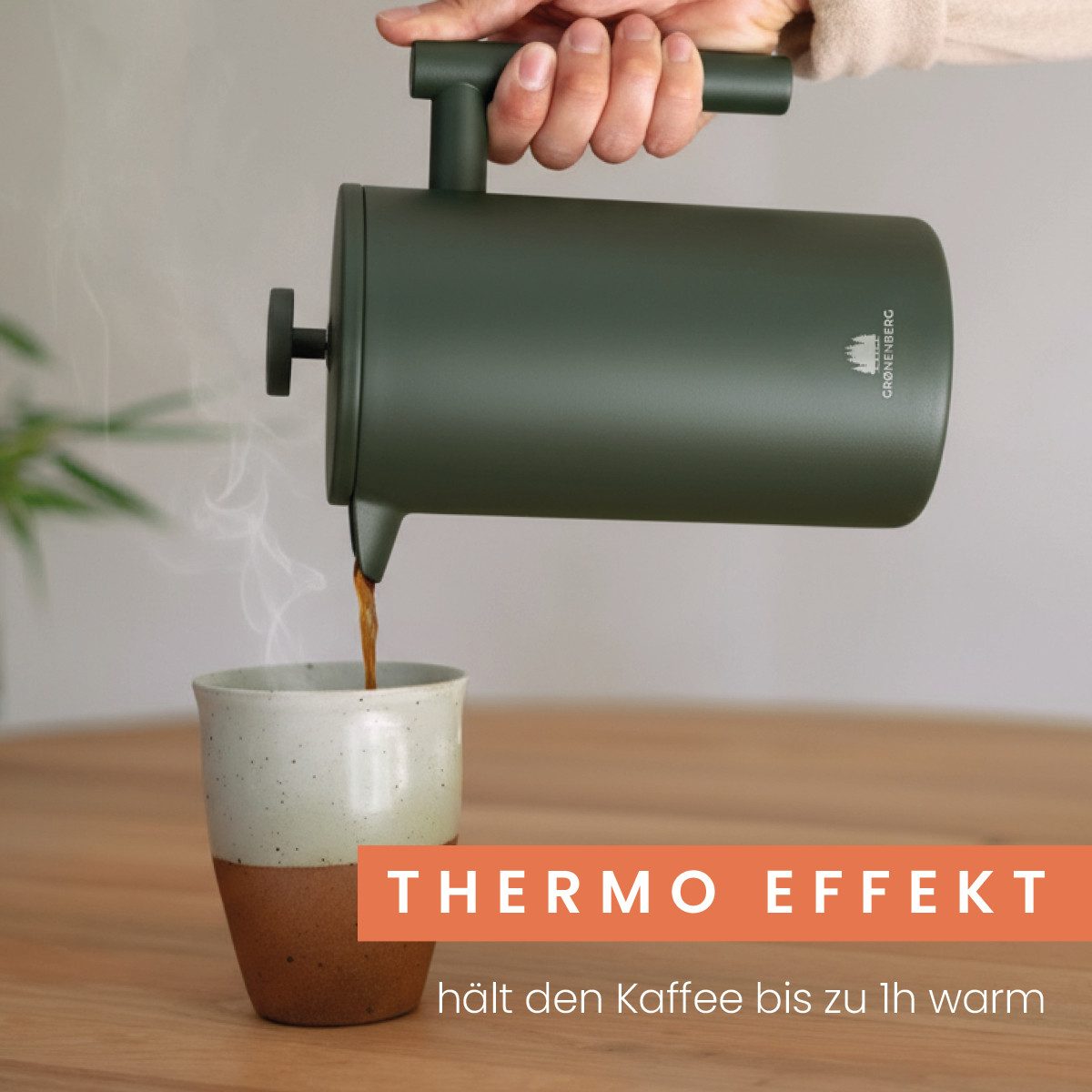 GRØNENBERG French Press Kanne 0,6 oder 1 Liter l Edelstahl Kaffeebereiter mit Thermo Effekt, 0.6l Kaffeekanne, Kaffeepresse inkl. 3 Ersatz-Filter