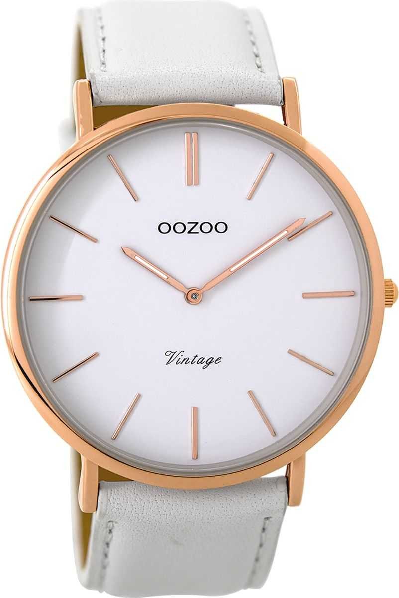 OOZOO Quarzuhr Vintage Uhr C9314 IP-Rose Lederband Weiss 44 mm C9314