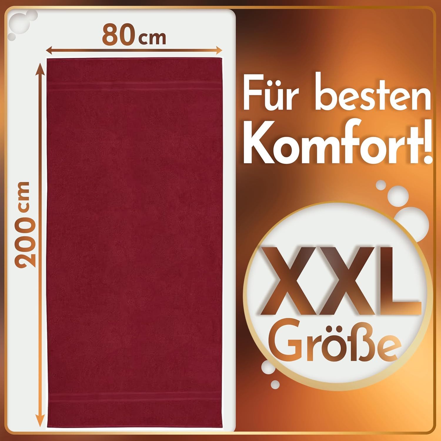 NatureMark Saunatuch Frottier Saunatücher 80x200cm, 100% Baumwolle (2-St), Premium Qualität SAUNATUCH Sauna-Handtuch, 80x200cm, Bordeaux rot