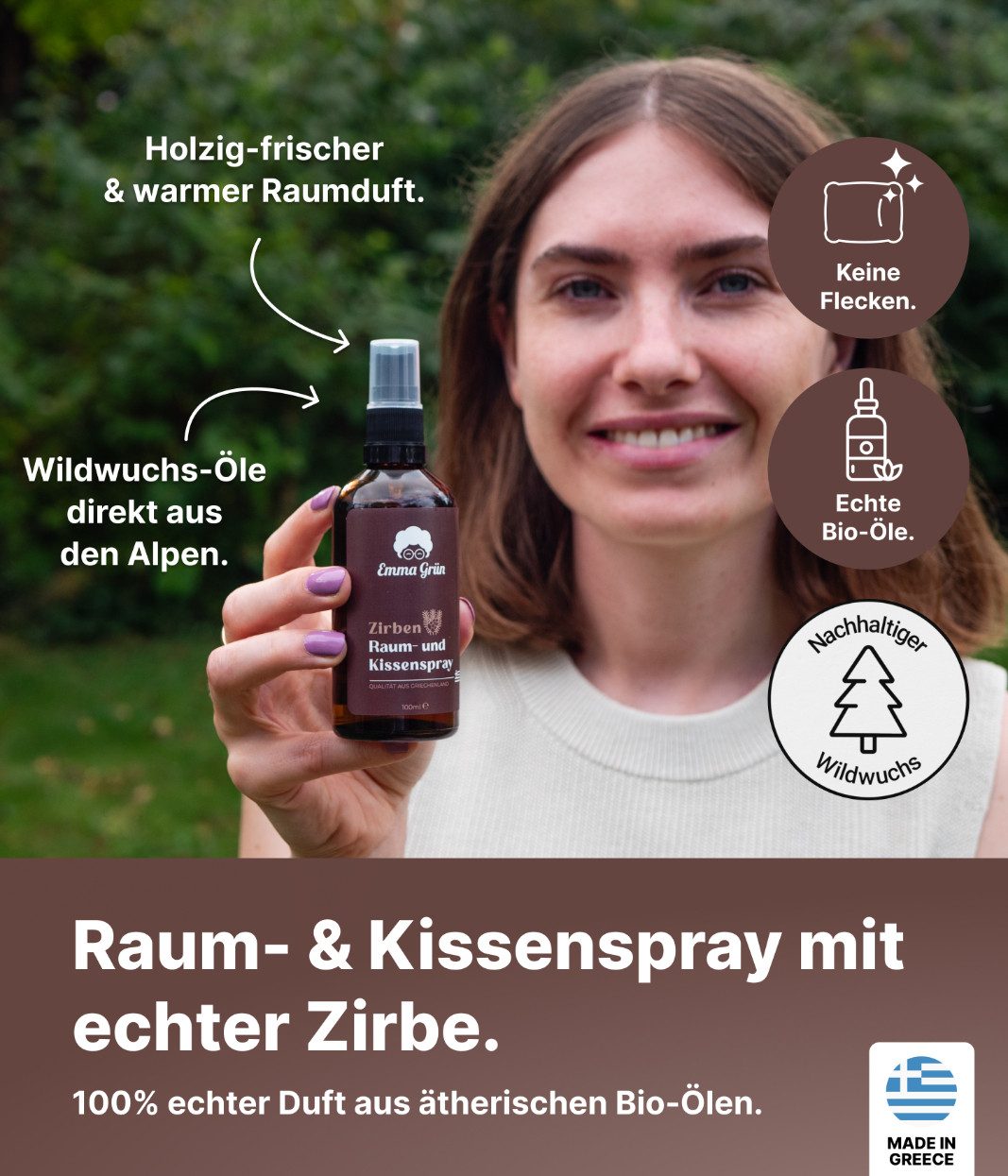 Emma Grün Duftöl Alpine Frische Spar-Set mit Zirbenöl & Raumspray (Spar-Set, 1x Wildwuchs Zirbenöl 30 ml, 1x Raumspray Zirbe 100 ml), Höchste Wildwuchs-Qualität, naturrein & ohne Zusätze