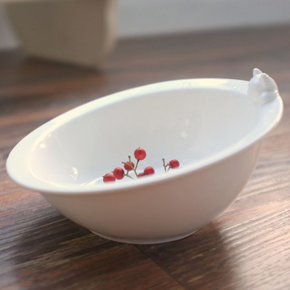 CatS Design Futternapf CatS Design Holz/Keramiknäpfe Katzennapf"Neigy"3er, Porzellan, -hochwertig Keramik-Holz-edel-Futterbar-Anti-Rutsch-spülmaschinenfest