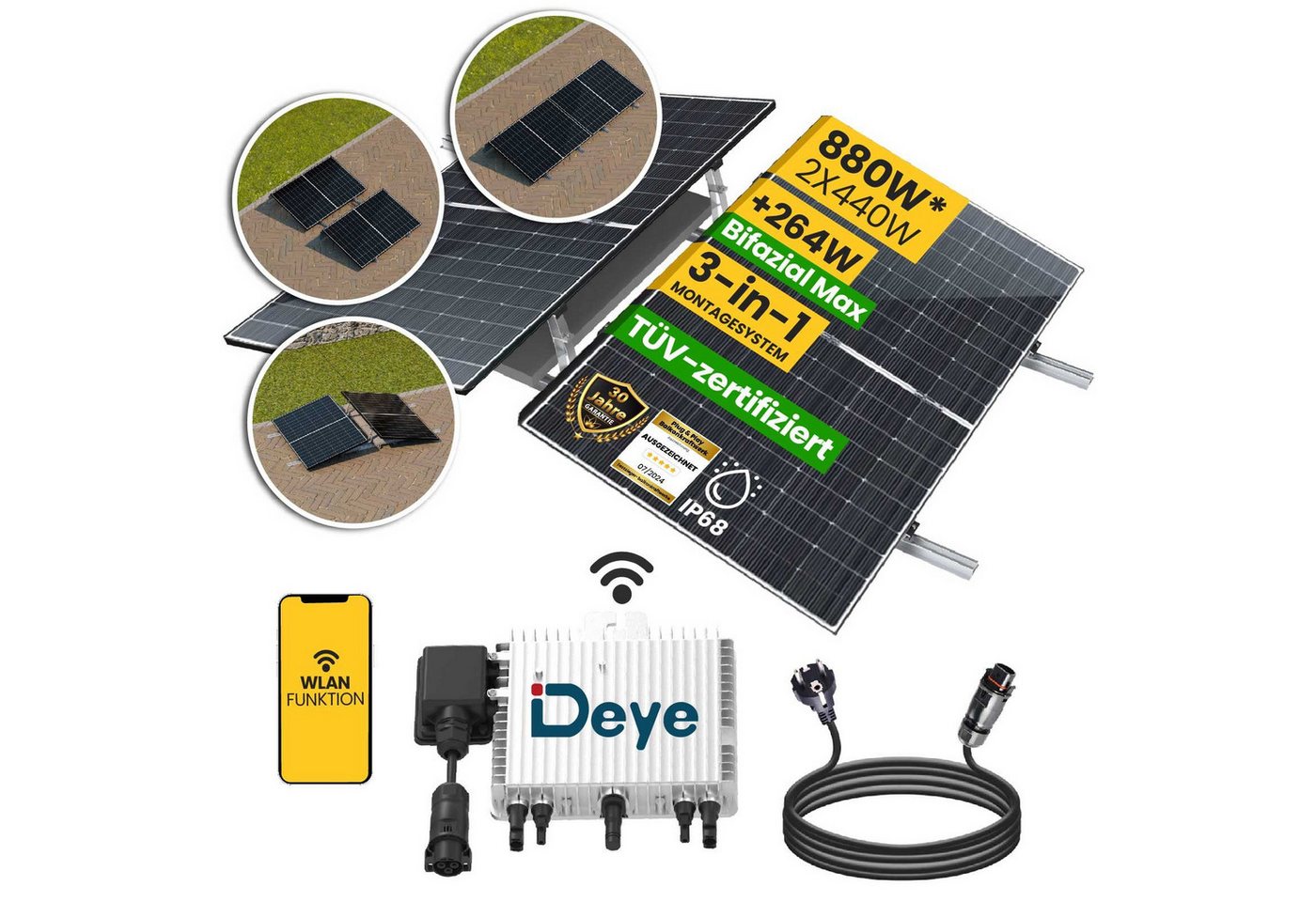Thumbnail - EPP.Solar Balkonkraftwerk 880Wp/800W Bifaziales Balkonkraftwerk Komplettset PV-Halterung, 880,00 W, Monokristalline, (2x...