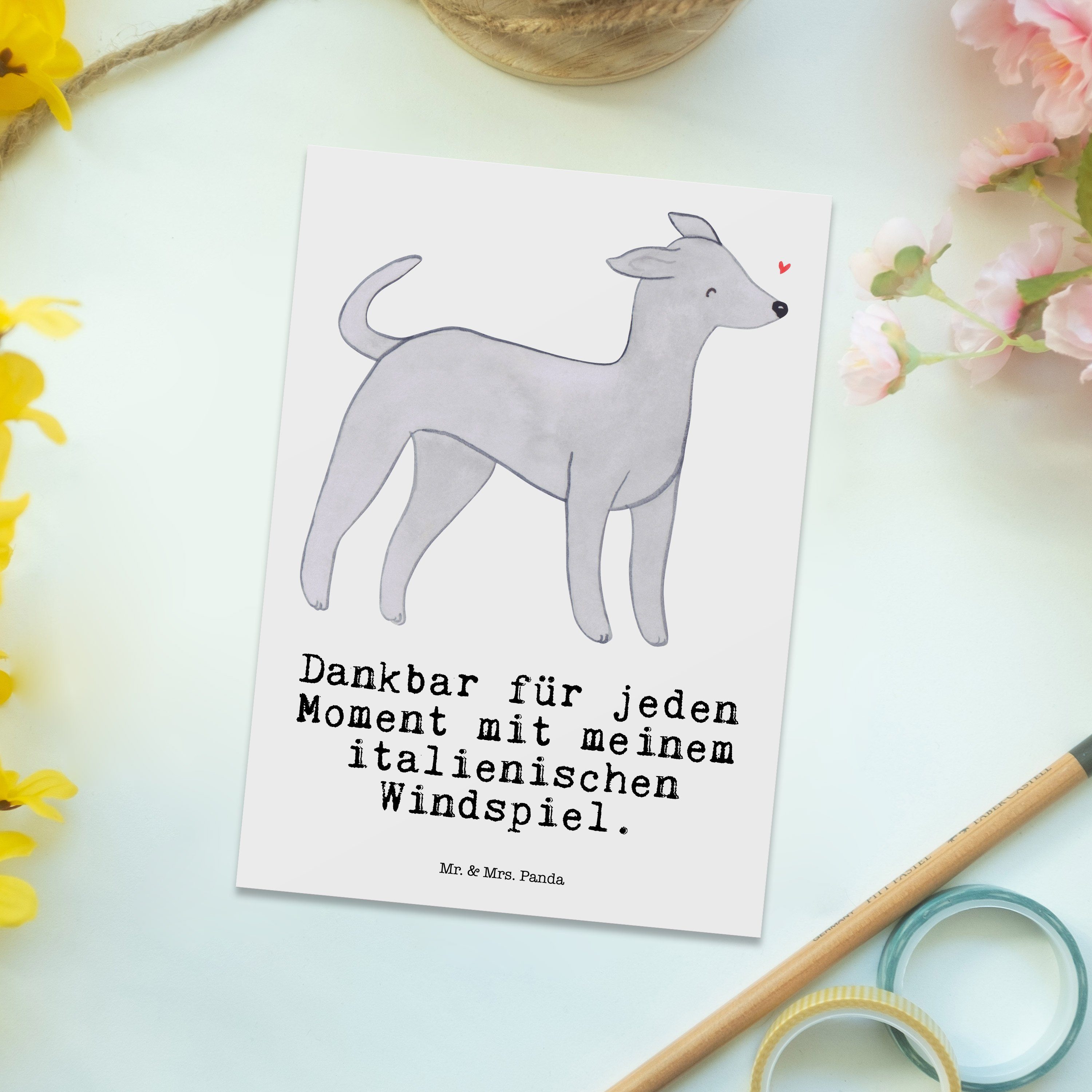Geschenk, - Panda Ansichtskarte, Weiß Postkarte & Moment Mrs. Windspiel - Italienisches Hund Mr.