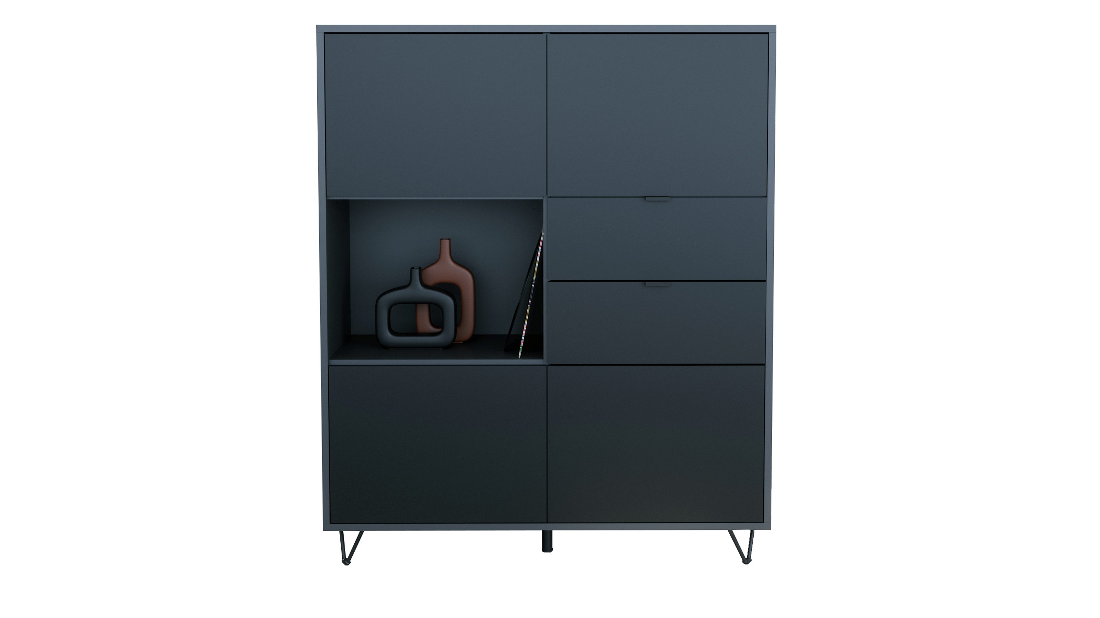 Vladon Highboard Marino (Highboard mit 4 Tür Schwarz matt, 2 Schubladen Schwarz matt, Made in Germany), Korpus Anthrazit matt (103 x 125,5 x 37 cm)