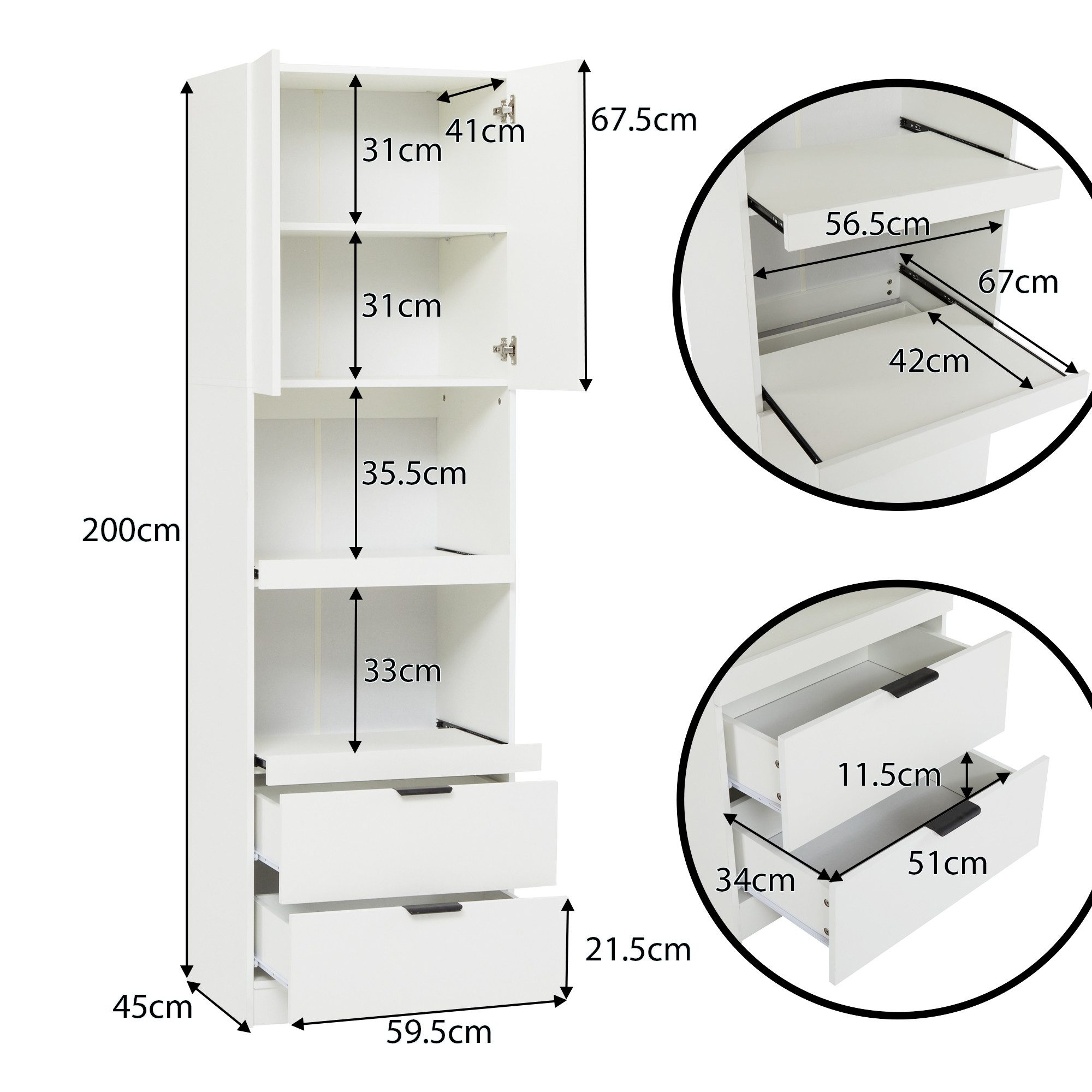Flieks Hochschrank (1-St., B59,5/T45/H200 cm) Mehrzweckschrank mit Schublad günstig online kaufen