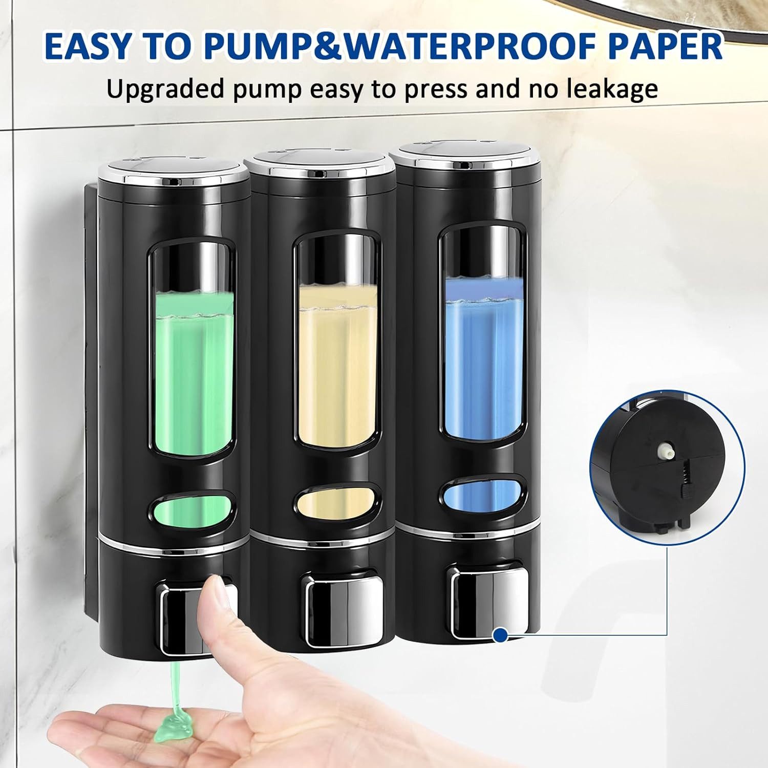 AURIVION Flaschenträger Seifenspender Wandmontage 400ml, 3 Stk. für Bad & Küche (Set, 3-St., Seifenpumpenspender für Badezimmer & Küche, platzsparend), Manueller Shampoo Spender für Dusche mit Pumpfunktion