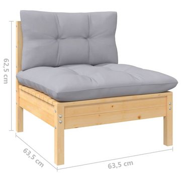 vidaXL Loungesofa 3-Sitzer-Gartensofa mit Grauen Kissen Massivholz Kiefer, 1 Teile