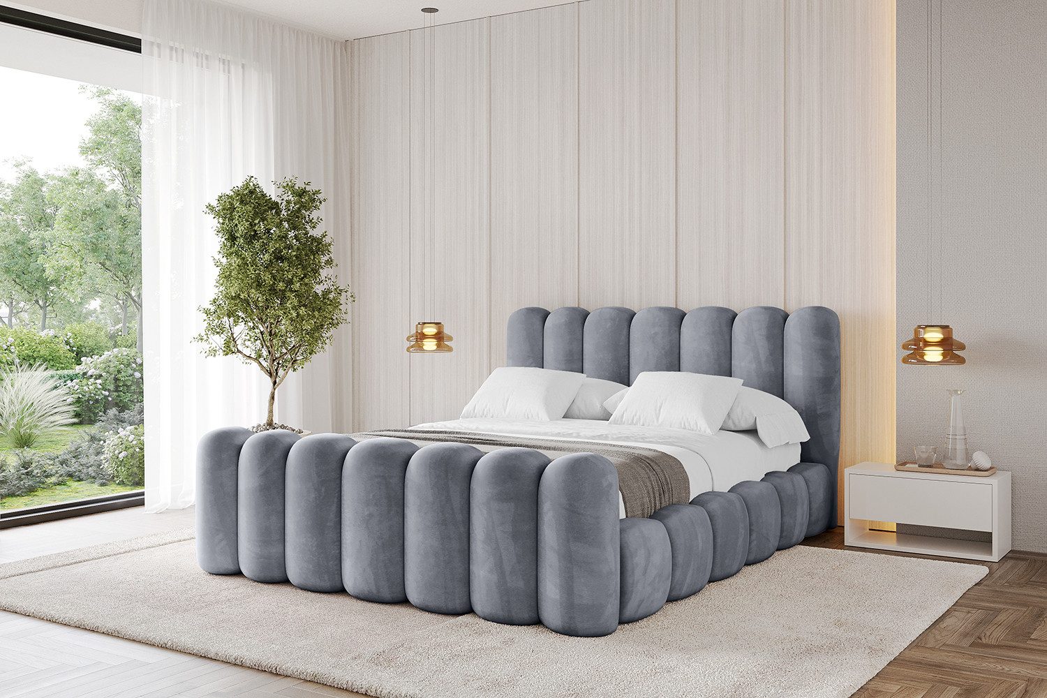 ALTDECOR Polsterbett SENA-Z (Polsterbett mit Bettkasten und Lattenrost, Boxbett ohne Matratze), Doppelbett mit Stauraum, Bett mit Kopfteil