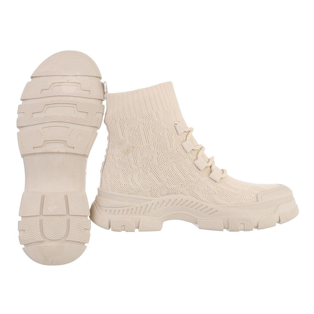 Ital-Design Damen High-Top Freizeit Sneakerboots Flach Beige Sneakers High in