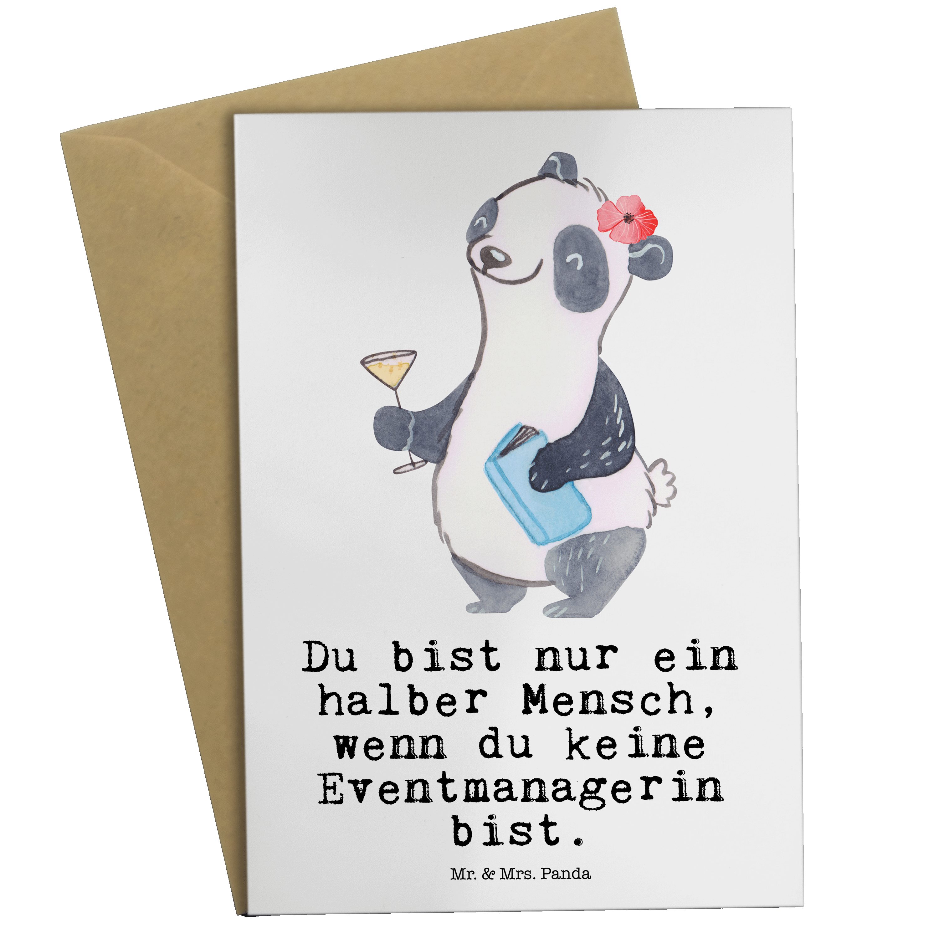 Mrs. Eventmanagerin Panda - Herz & - Grußkarte mit Firma, Mr. Glückwunschkarte, Weiß Geschenk, K
