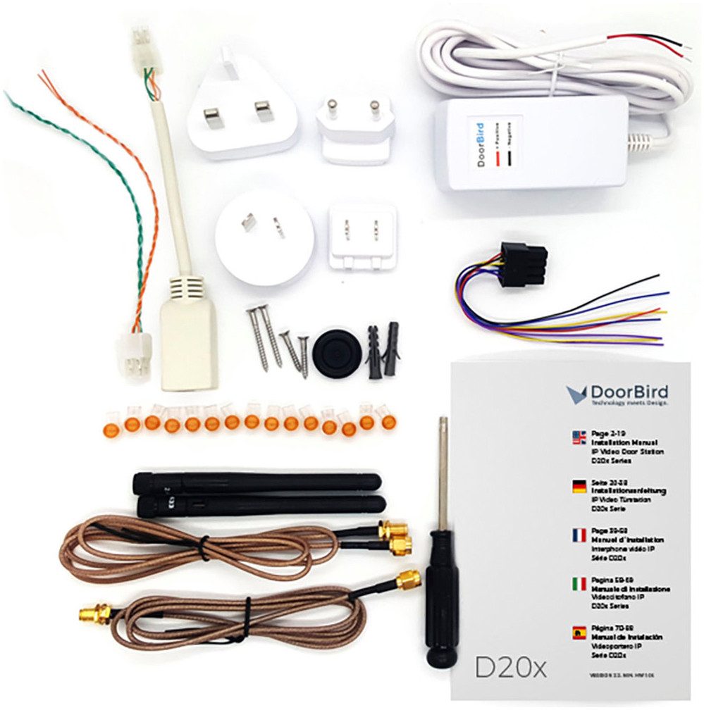 DoorBird D20x Ersatzmontagekit Smart-Home-Zubehör, enthält Montagematerial wie Netzteil, Schrauben, Antennen und Kabel
