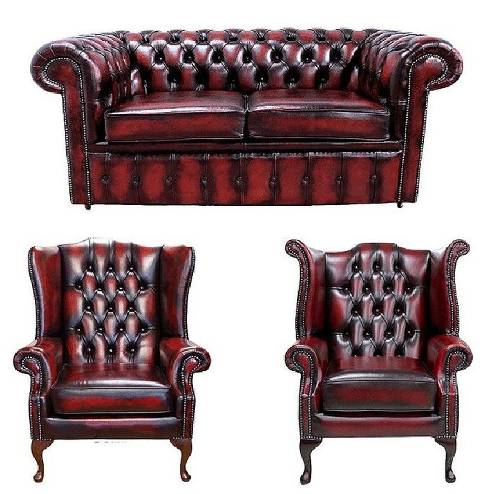 Xlmoebel Chesterfield-Sofa Chesterfield Sofa-Set aus Leder und Stoff Chesterfield Komplettmöbel, Hergestellt in Europa