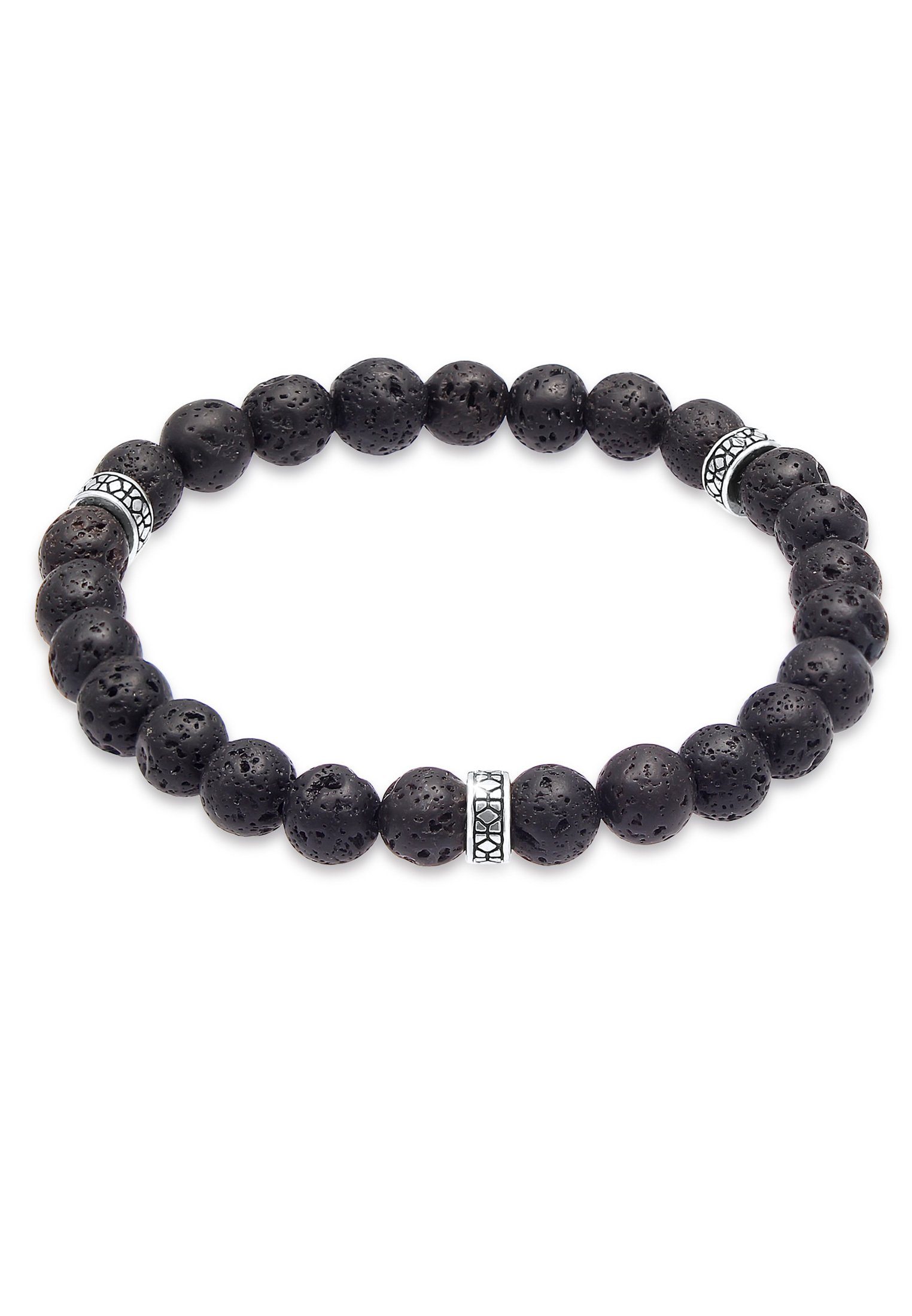 Kuzzoi Bead-Armband-Set Herren Lava Schwarz Vintage 925 Silber Oxidiert