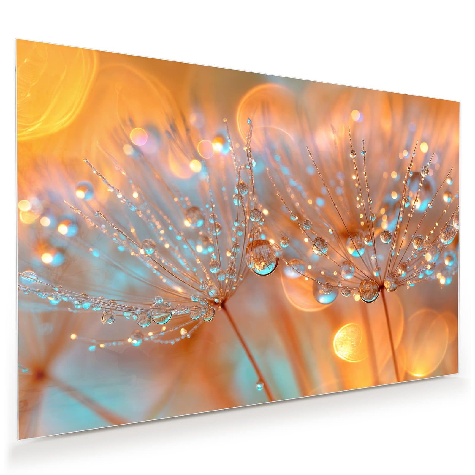 Primedeco Glasbild Wandbild Pusteblumen Tropfen mit Aufhängung, Blumen & Pflanzen (21 verschiedene Größen, 1 St), Elegante Aufhängung