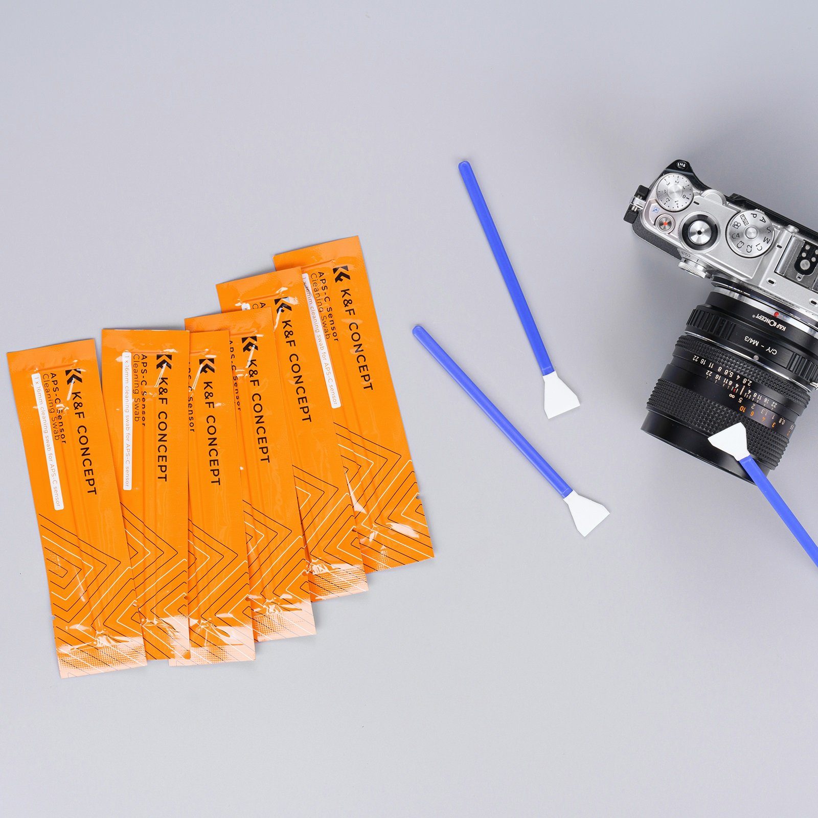 Minadax Kamerazubehör-Set KF Sensor Reinigung 20x Swabs Reiniger Handschuhe APS-C