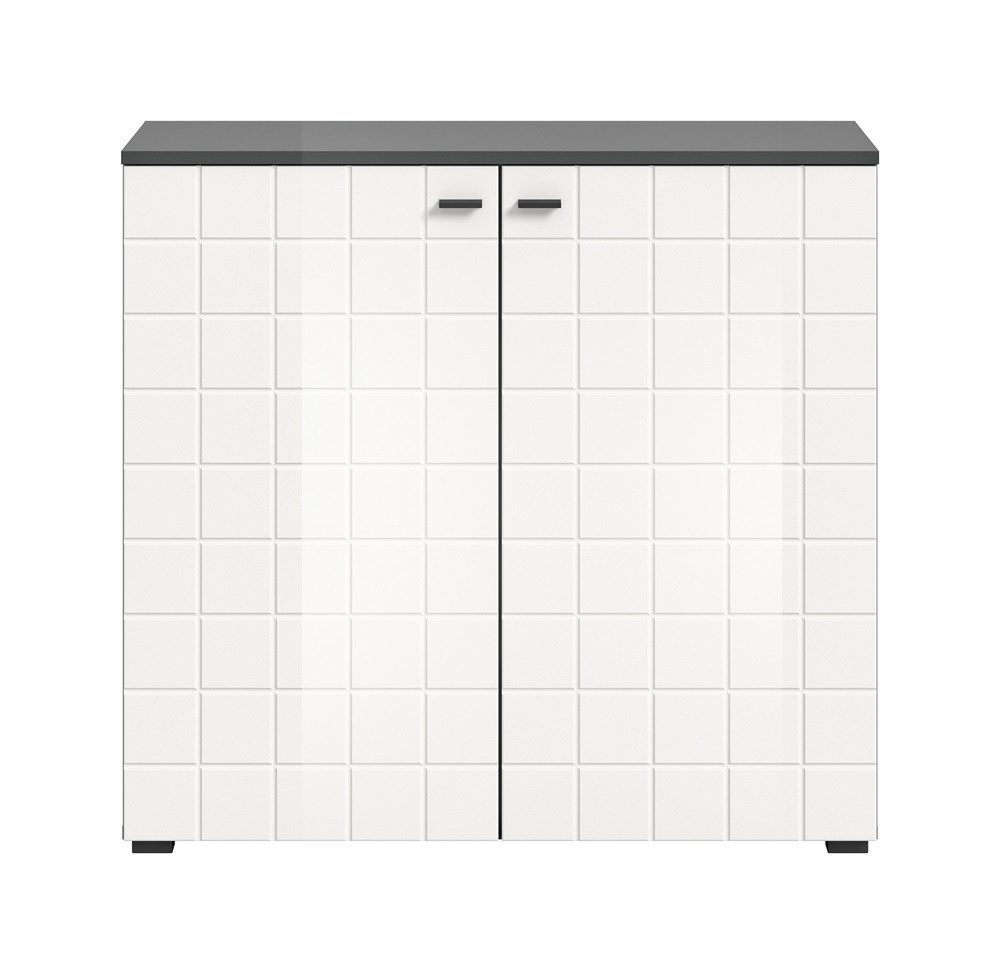 xonox.home Sideboard Kommode Monte, weiß Hochglanz / anthrazit, Wohnzimmerkommode, Sideboard weiß Hochglanz