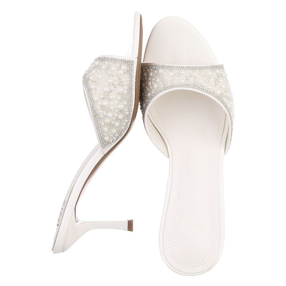 Ital-Design Damen Festliche Pantolette mit High Heel und Strass-Dekor Pantolette (91895686) Pfennig-/Stilettoabsatz Sandalen & Sandaletten in Weiß