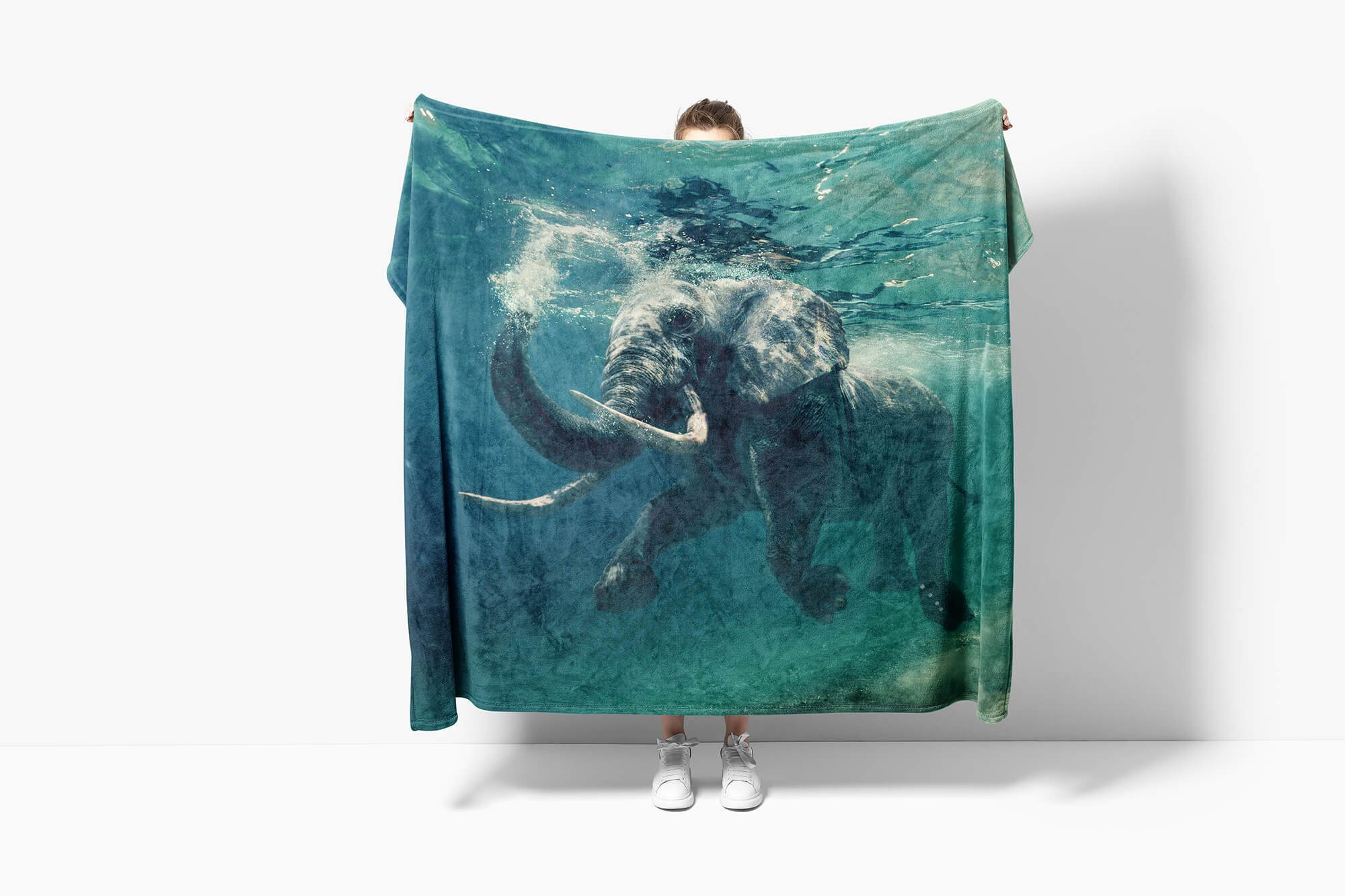 Kuscheldecke Elefant Sinus Handtuch Handtücher Wass, (1-St), Art Handtuch Baumwolle-Polyester-Mix Saunatuch mit Tiermotiv unter Strandhandtuch