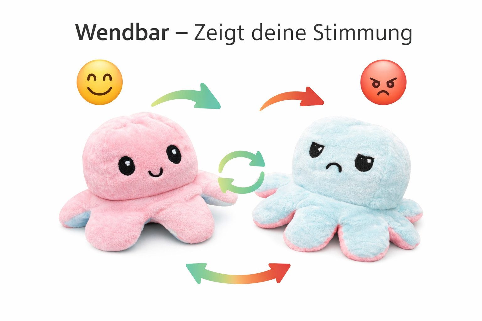 soma Kuscheltier Wendbarer Plüsch Oktopus 20 cm – Mood Kuscheltier Rosa Blau (Set, 1-St., Geschenk-Set), Wendbar mit zwei Emotionen, weich und kompakt für unterwegs
