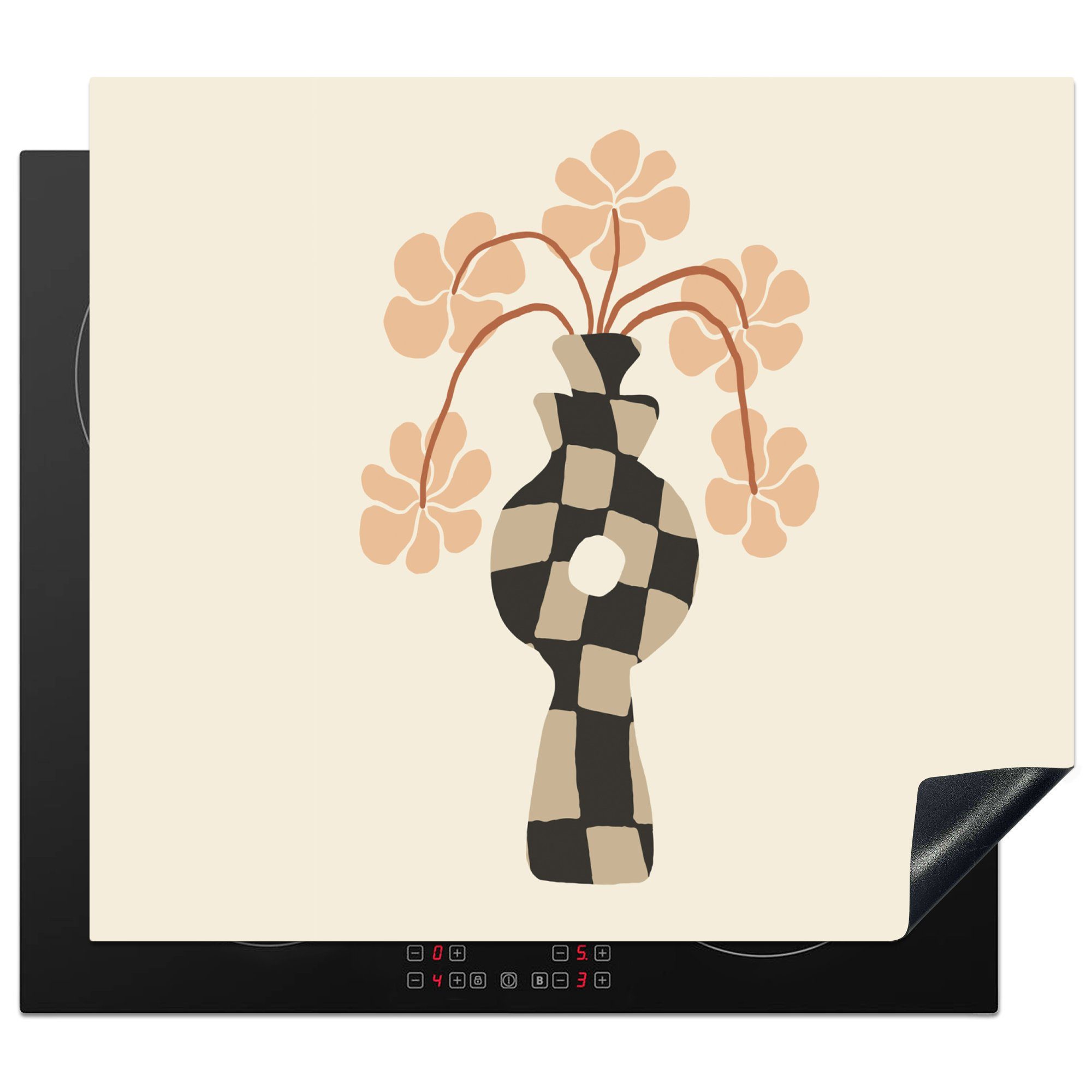 MuchoWow Herdblende-/Abdeckplatte Blumen - Vase - Abstrakte Kunst - Modern, Vinyl, (1 tlg), 60x52 cm, Mobile Arbeitsfläche nutzbar, Ceranfeldabdeckung