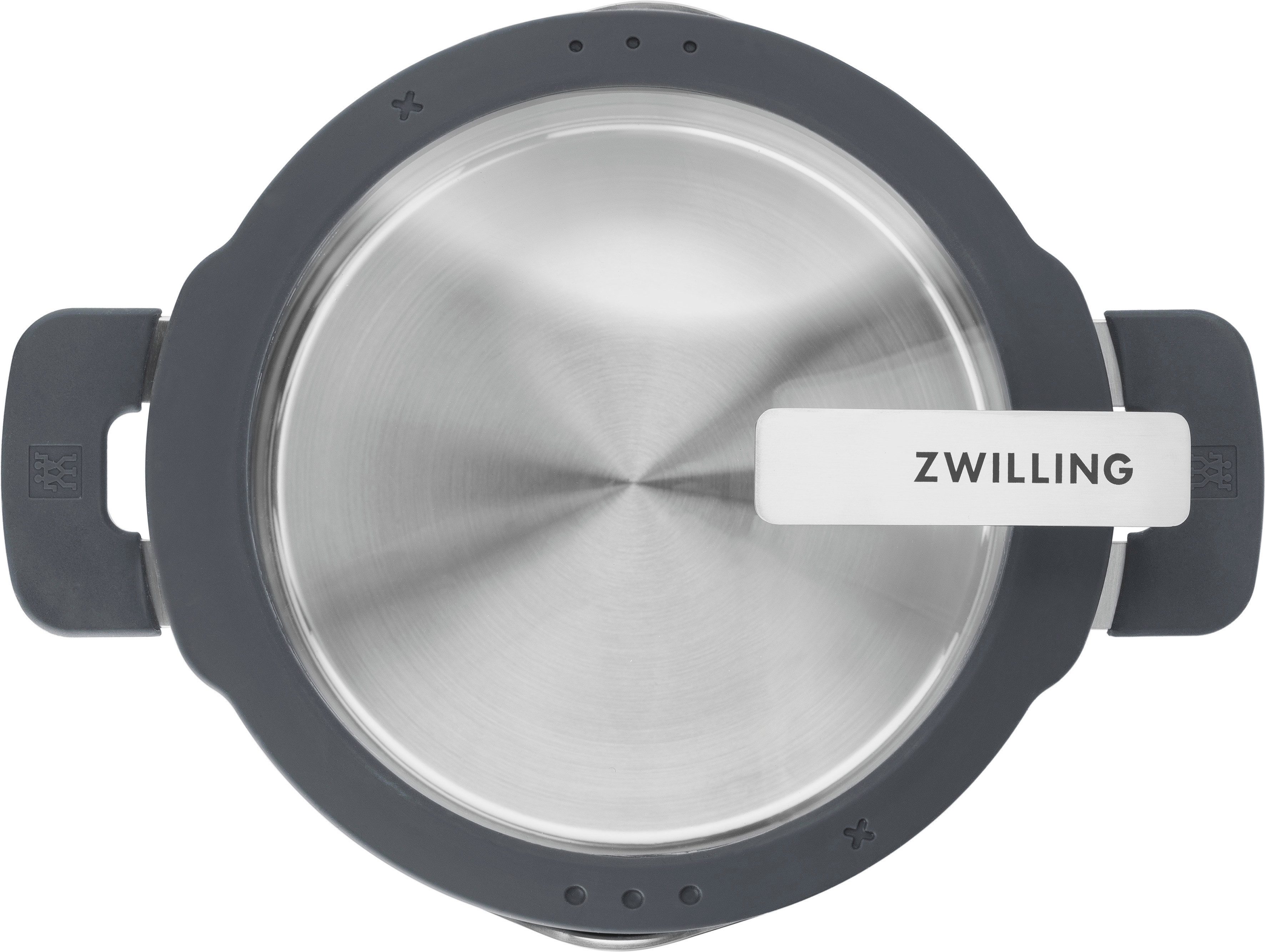 Zwilling Topf-Set Simplify, Edelstahl 18/10 (Set, 9-tlg., je 1 Kochtopf Ø 16/20/24 cm, 1 Bratentopf Ø 20 cm, 1 Stieltopf Ø 16 cm), Sandwichboden, Stay-Cool-Griffe, integriertes Sieb, (Glas)Deckelhalter