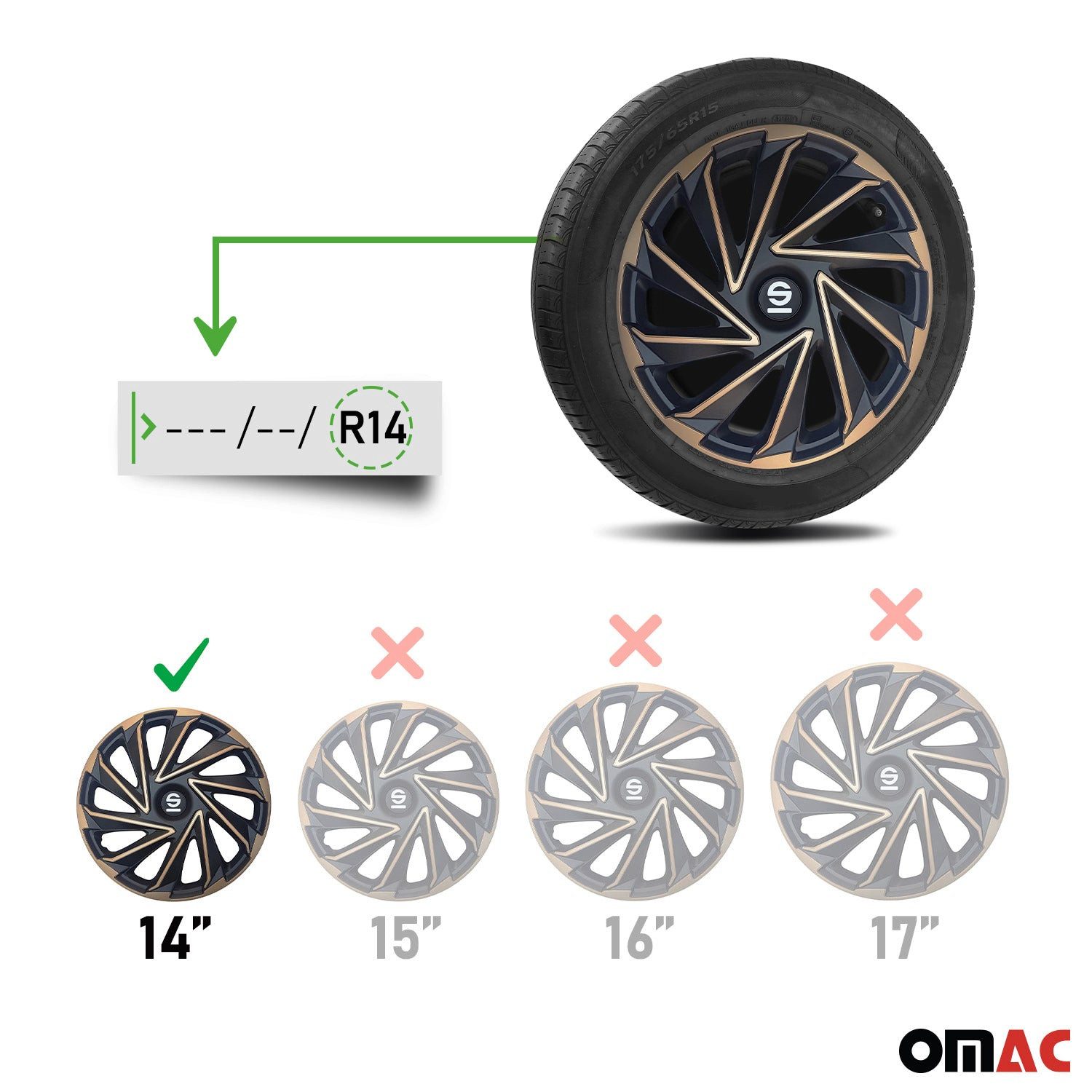OMAC Radkappen Sparco 14 Zoll Roma Silber Grau 4tlg, (4-St) Einfache Installation, Haltbar