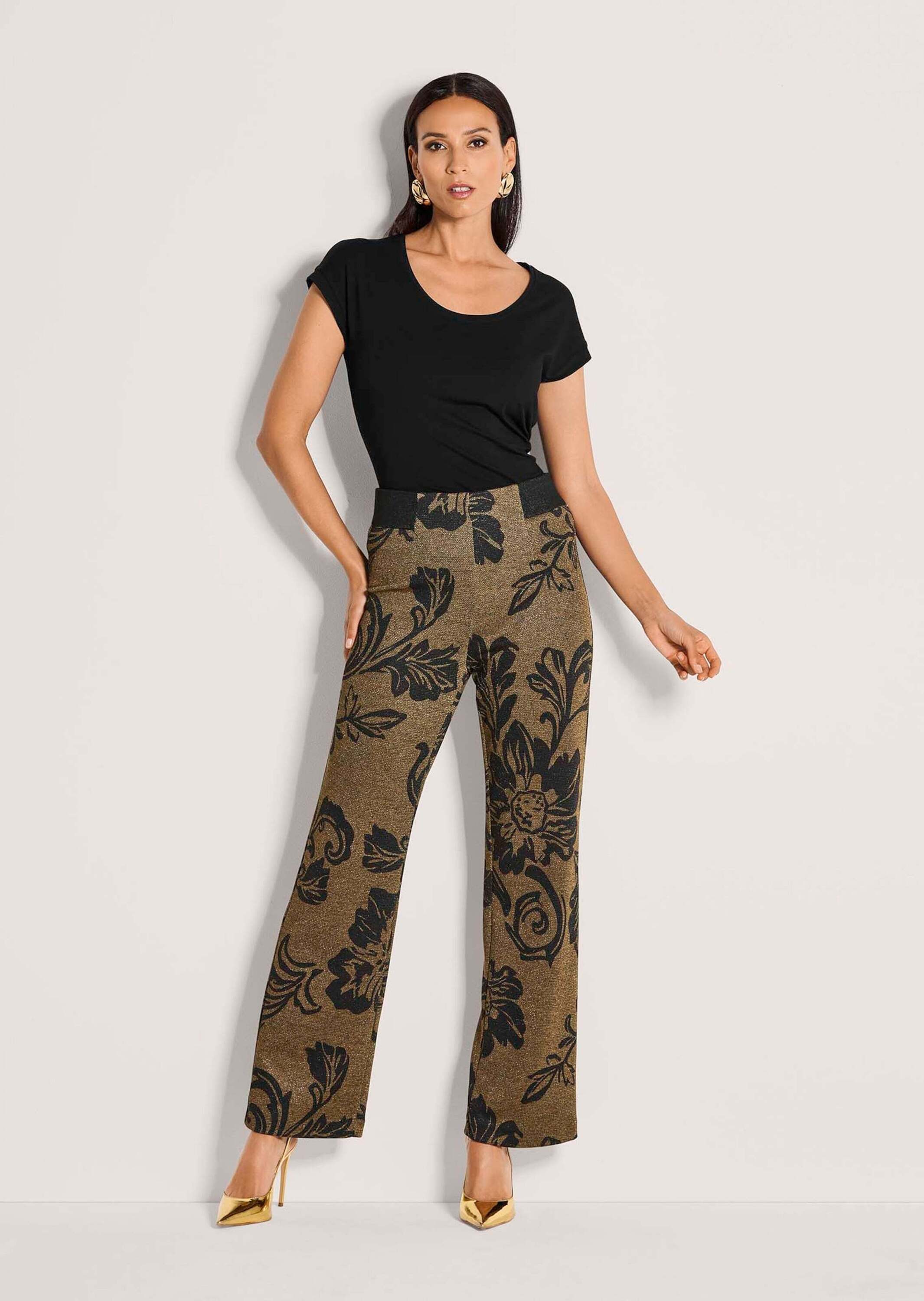 MADELEINE Jerseyhose Jacquardhose mit floralem Muster Weites Bein und elastischer Bund, florales Muster
