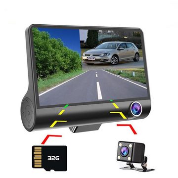 Hikity Dashcam Verbesserte 3 Kamera Auto für vordere, hintere Dashcam (HD, G-Sensor, 50x opt. Zoom, 3 Kameras für das Auto, vorne, hinten, im Auto, 32GB TF Card)