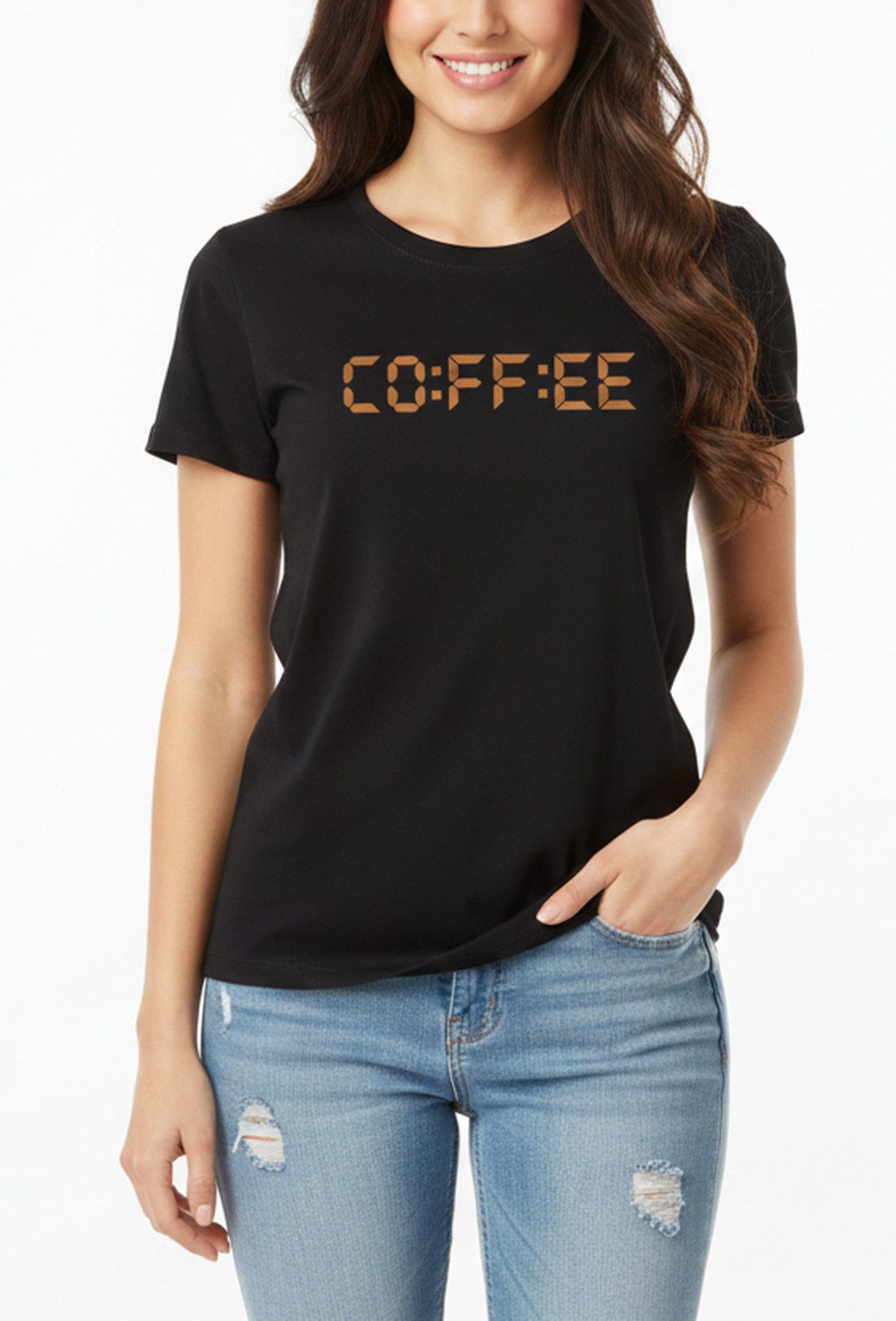 MAKAYA T-Shirt Schwarzes Damen Print Top – Kaffee Motiv für Barista & Café günstig online kaufen