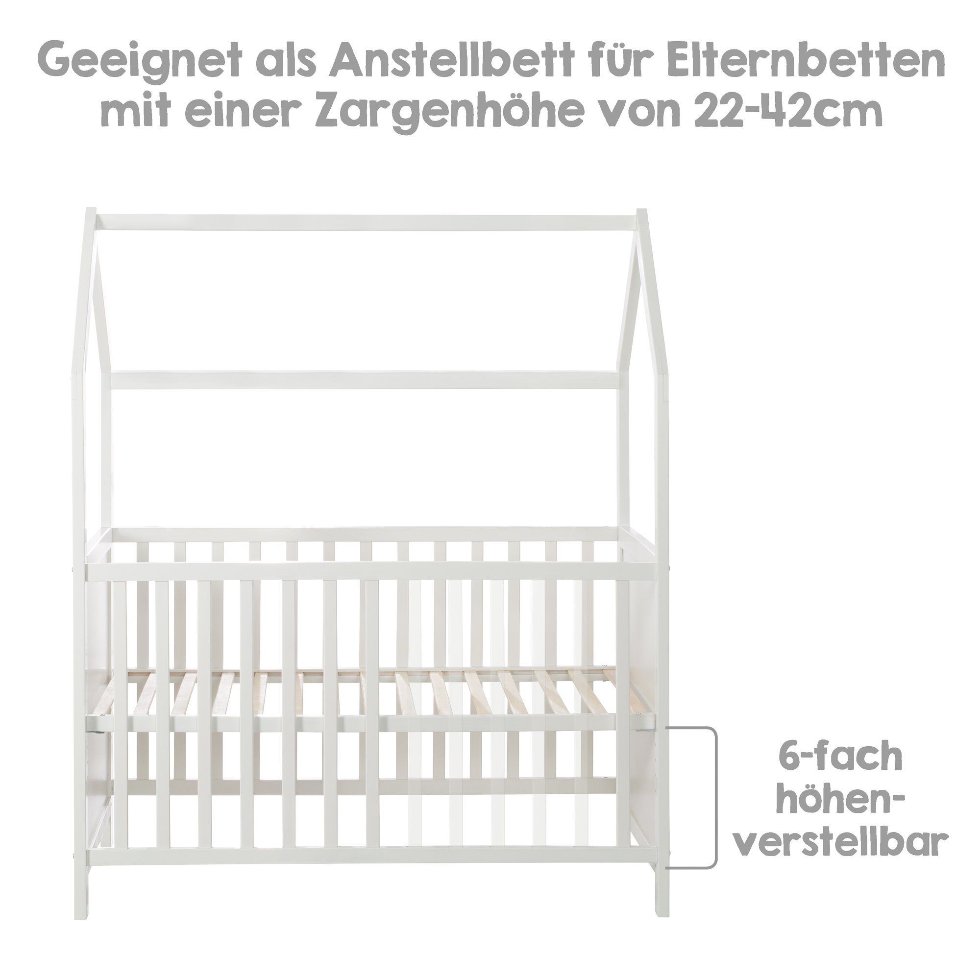 roba® Babybett Hausbett, Babybett & Beistellbett, Hausoptik, 6-fach höhenverstellbar, umbaubar