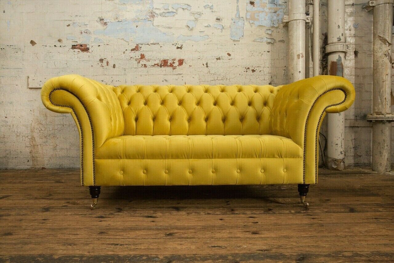 JVmoebel Chesterfield-Sofa, Gelbe Chesterfield Textil Couch Zwei Sitzer Polster Sofa