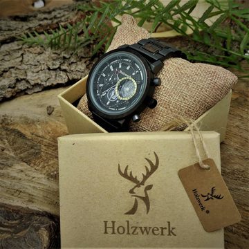 Holzwerk Chronograph BRAMSCHE Herren Edelstahl & Holz Armband Uhr in schwarz, grau