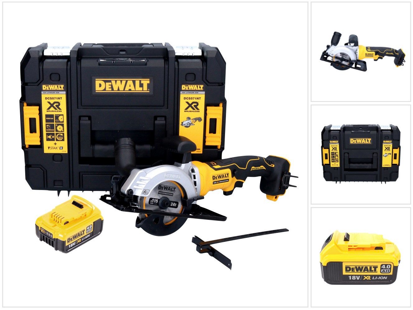 DeWalt Kompakt-Handkreissäge DCS 571 Akku Handkreissäge 18 V 115 mm Brushless + 1x Akku 4,0 Ah + T